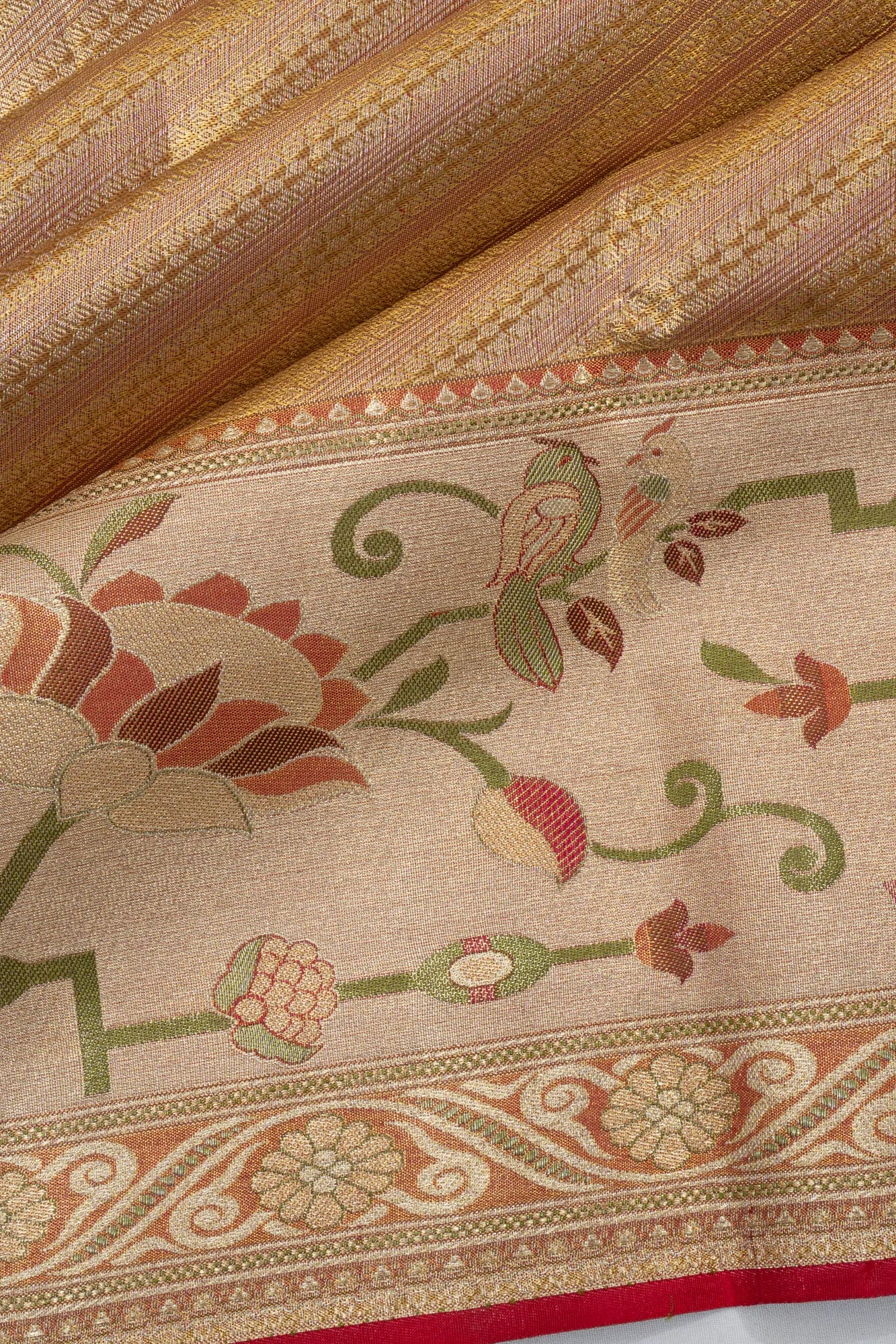 Kanchipuram Silk Tissue Brocade Gold Saree