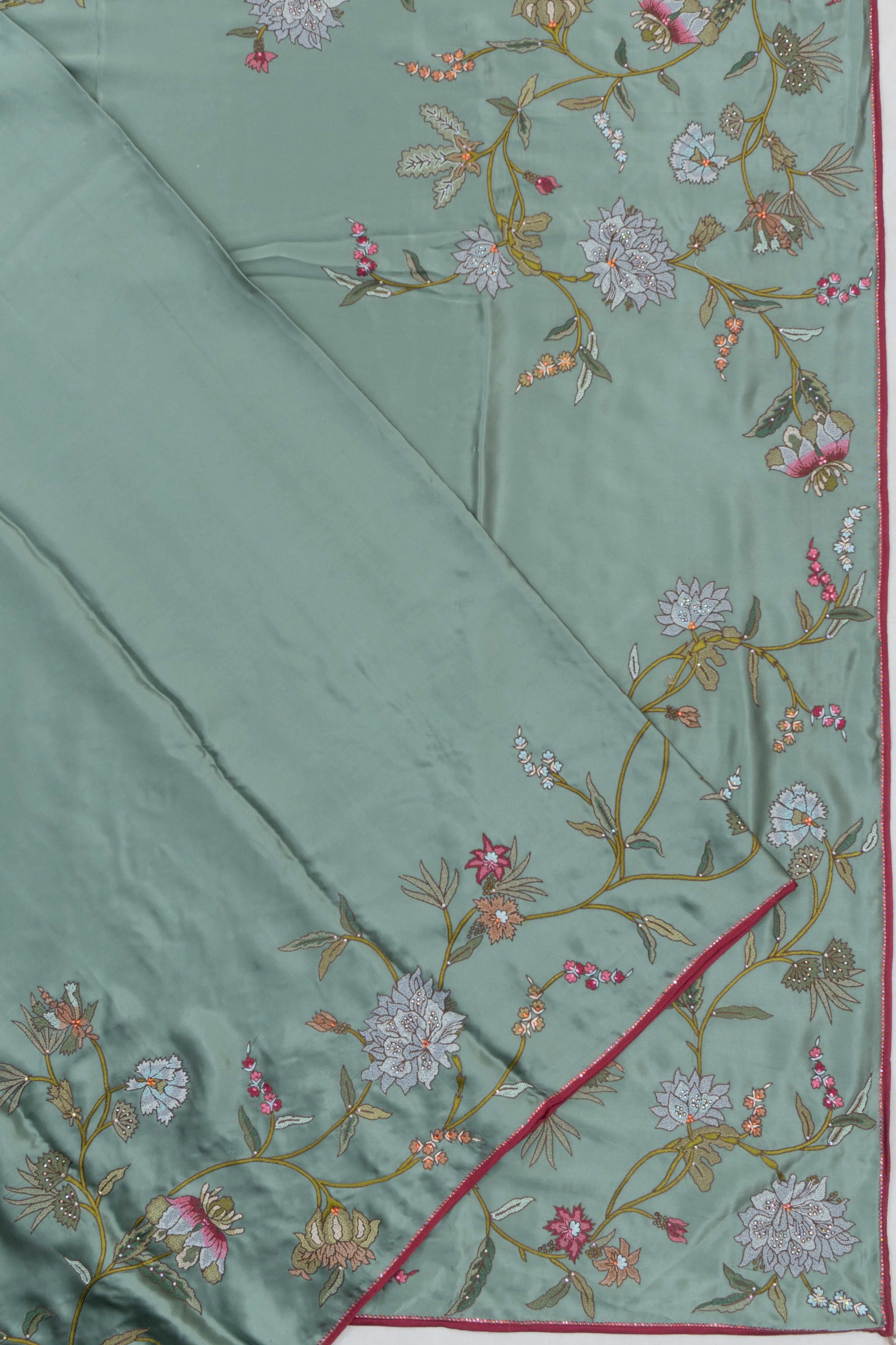 Ek Taar Satin Plain Sage Green Saree With Embroidery