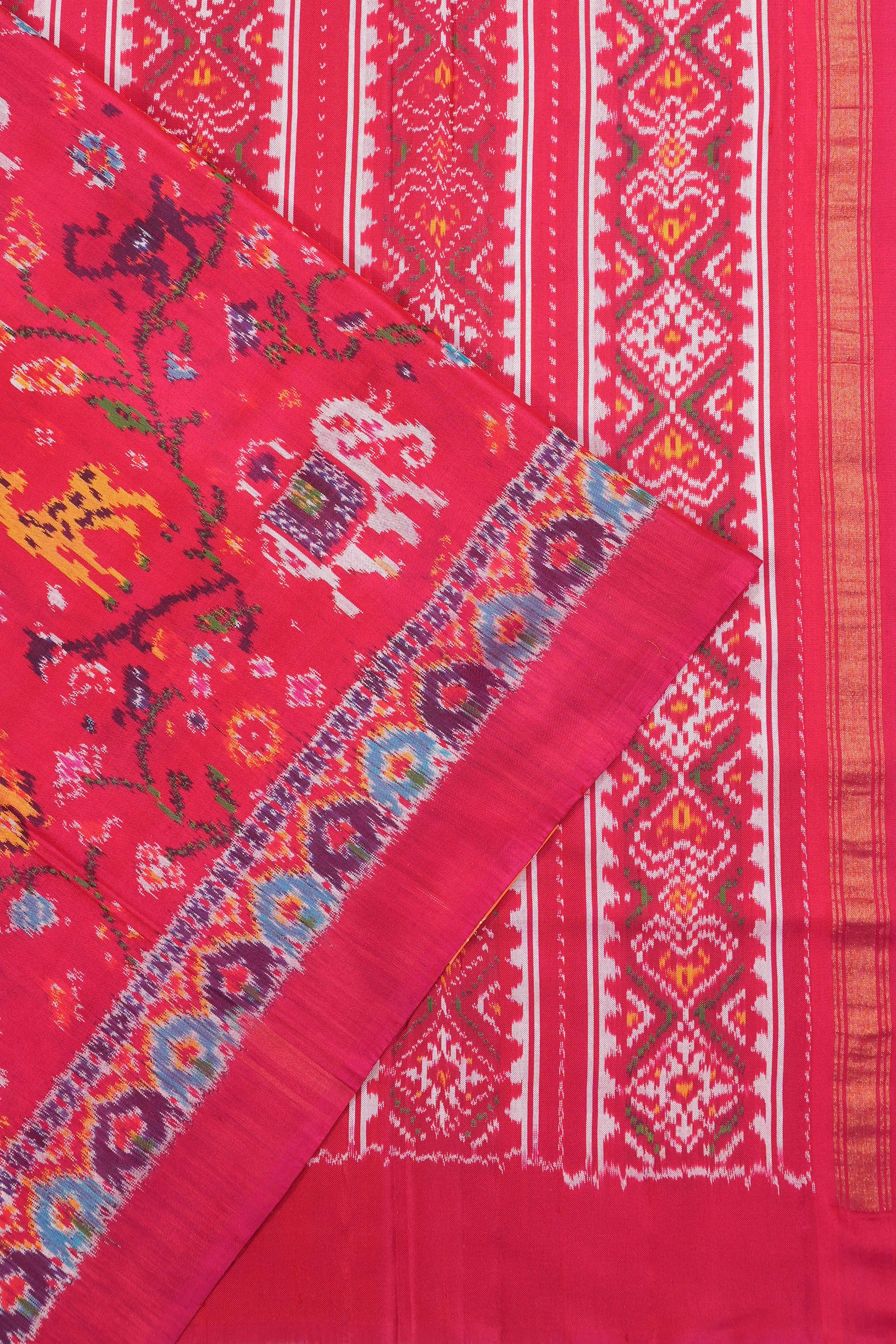 Semi Patan Silk Ikat Pink Saree
