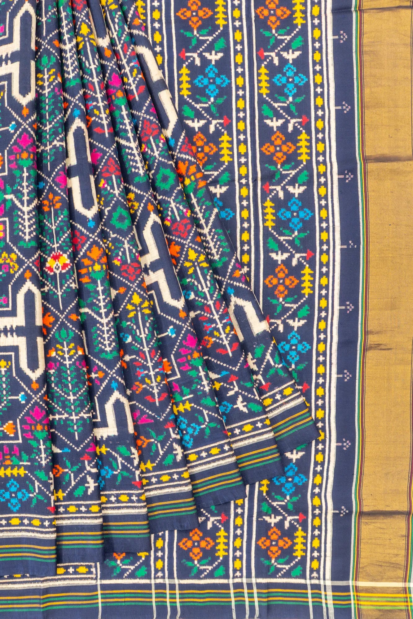 Patan Patola Silk Double Ikat Dark Blue Saree