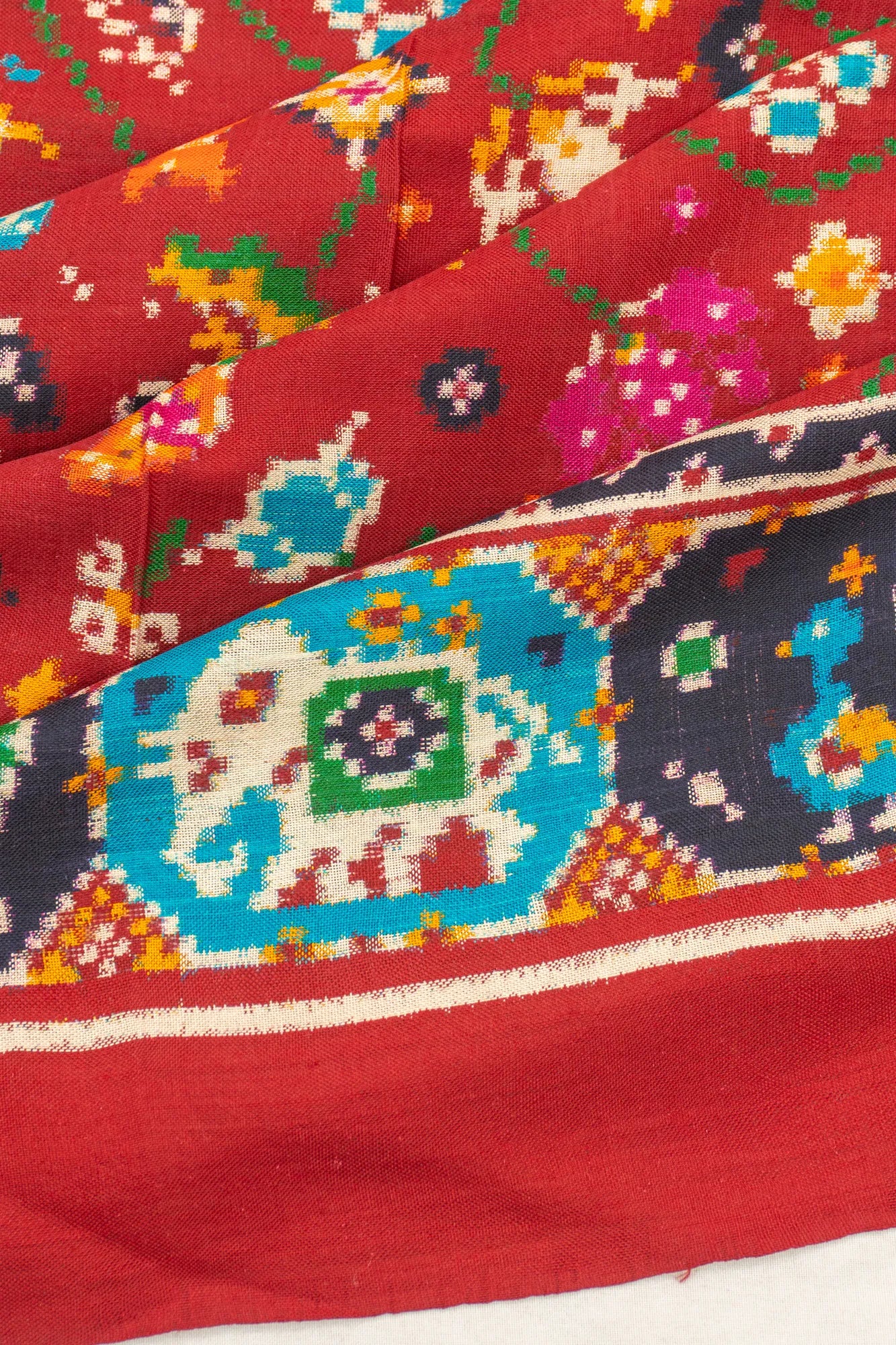 Patan Patola Silk Double Ikat Phulwari Red Saree