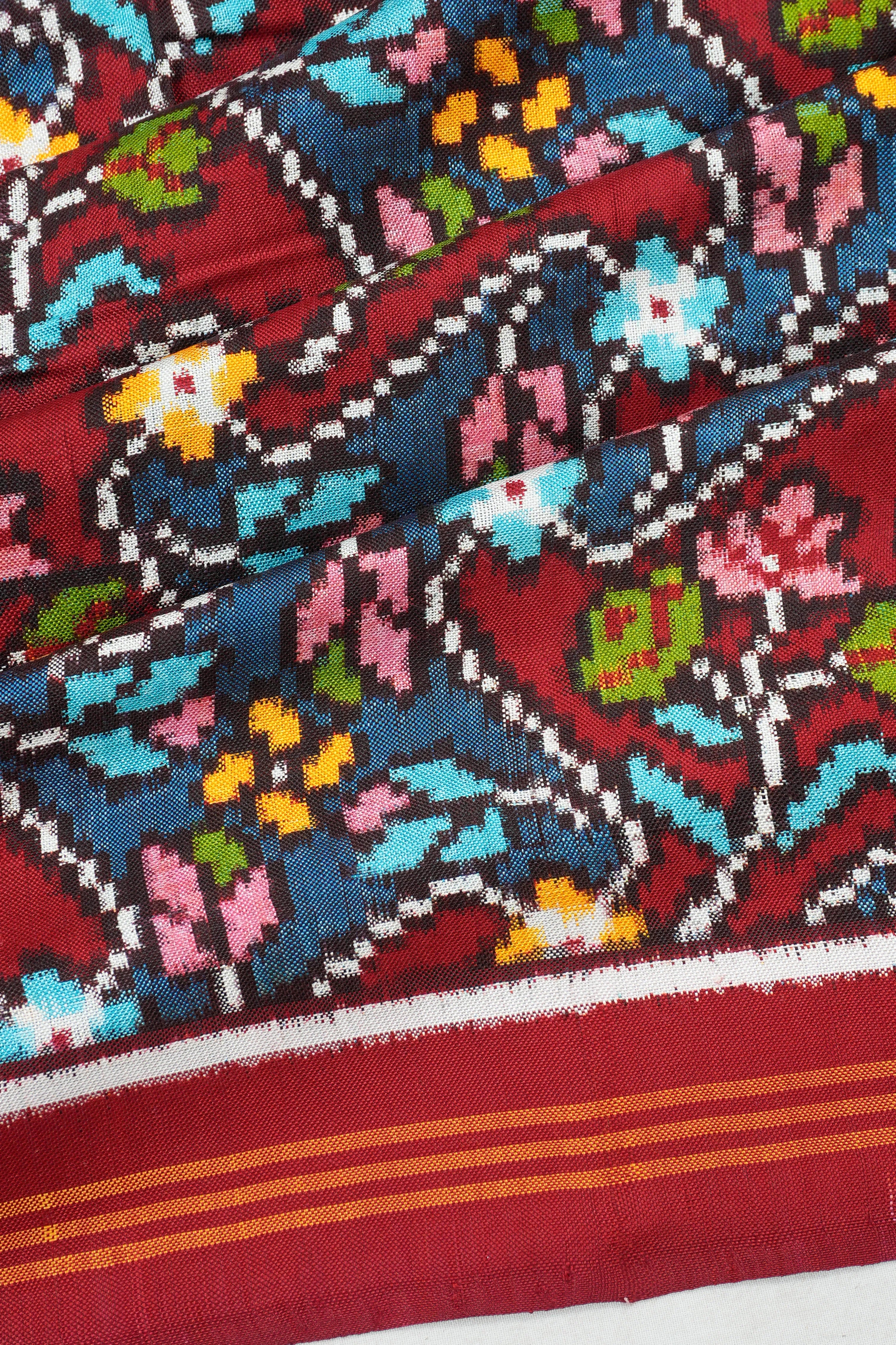 Patan Patola Silk Double Ikat Phul Bhat Maroon Saree