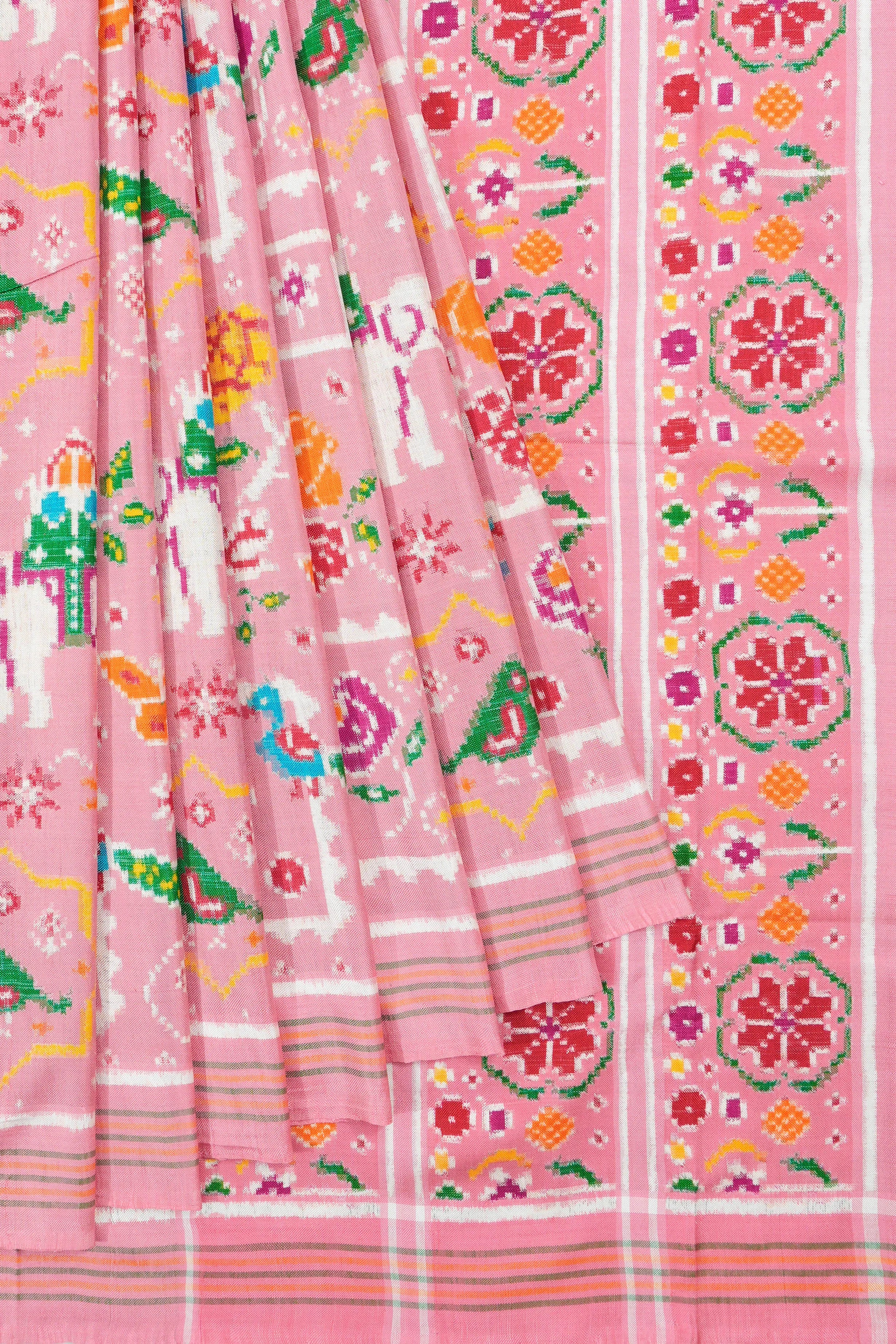Patan Patola Silk Double Ikat Baby Pink Saree