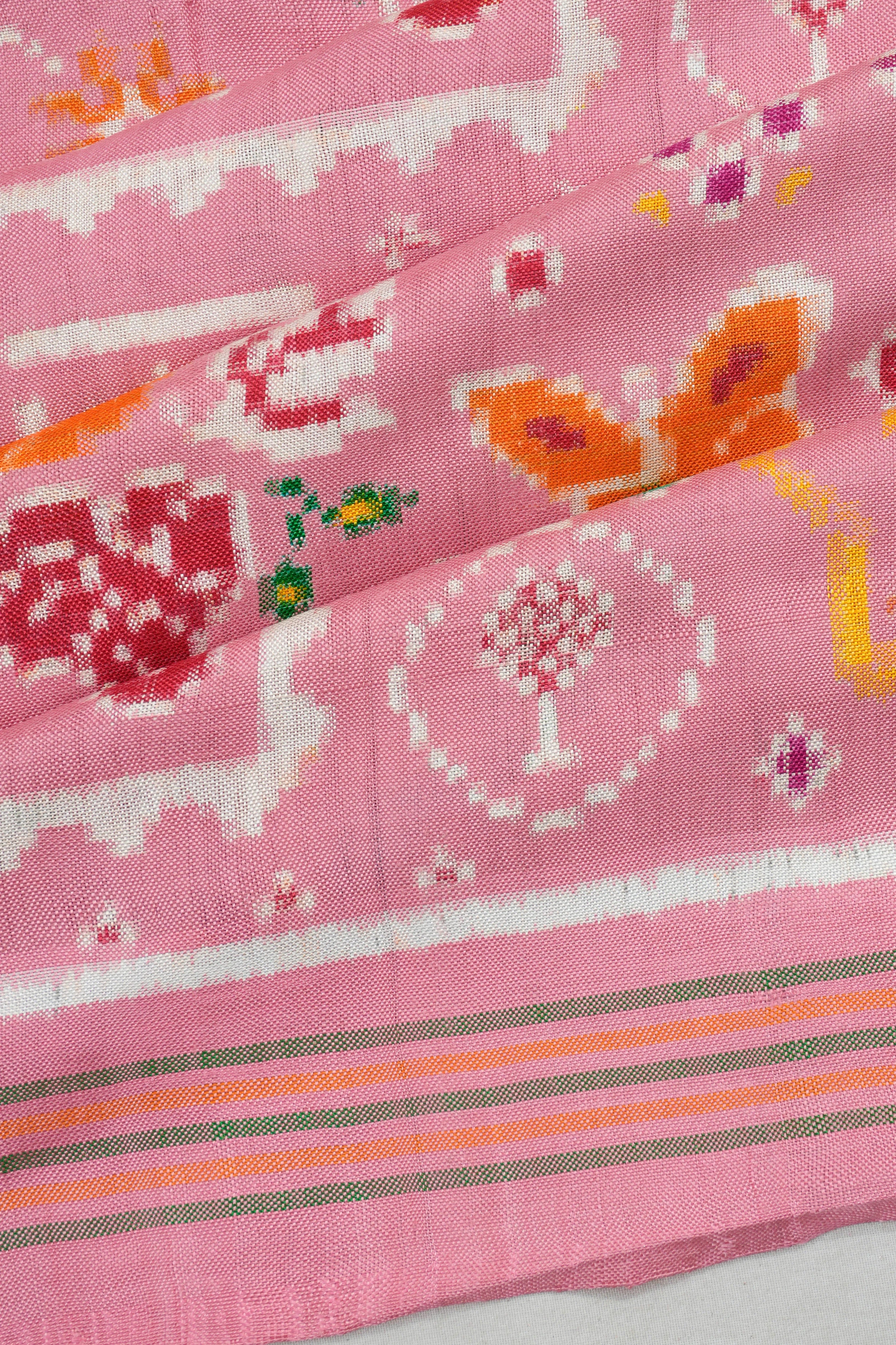 Patan Patola Silk Double Ikat Baby Pink Saree