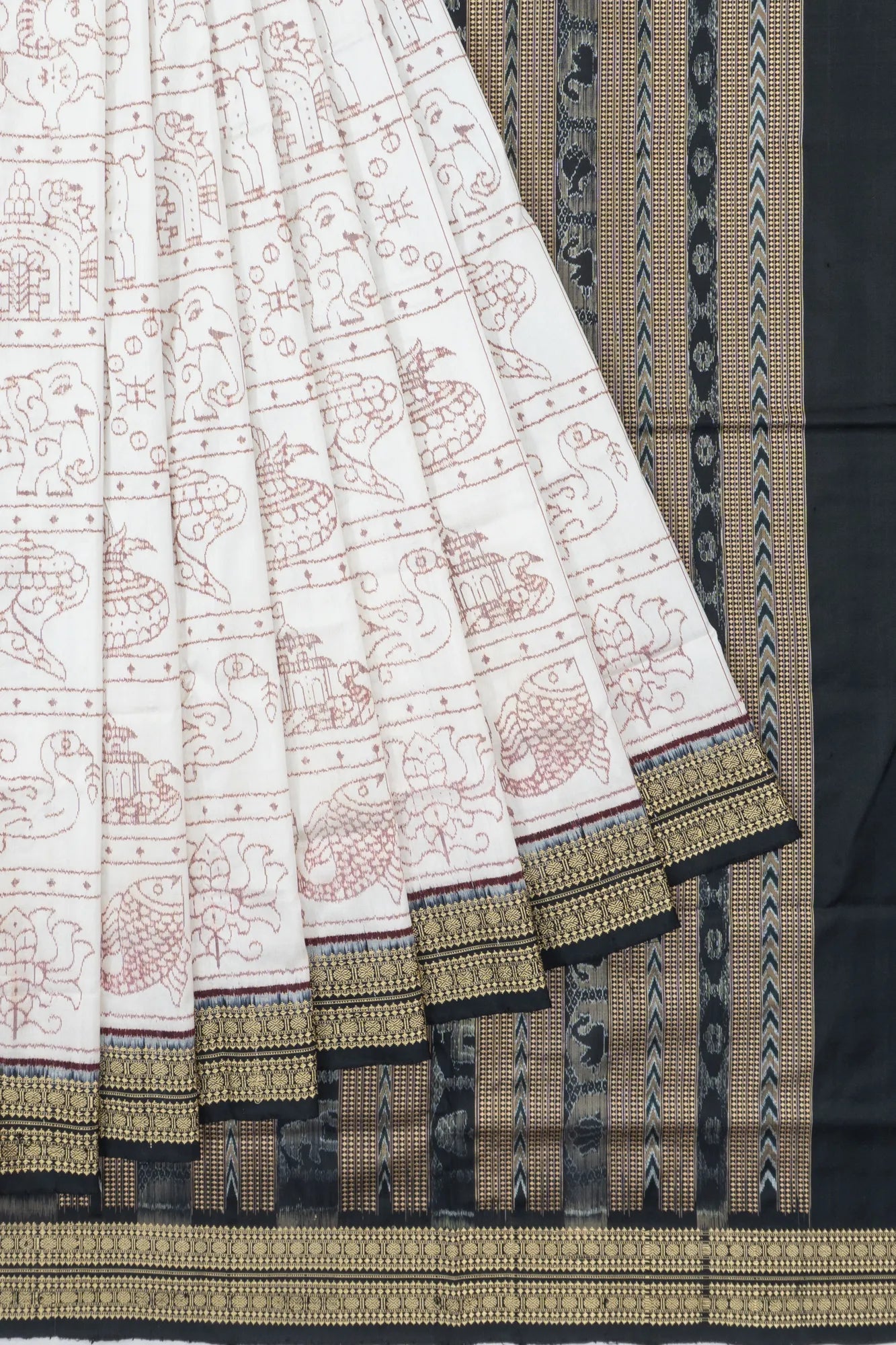 Sambalpuri Silk Ikat Checks White Saree