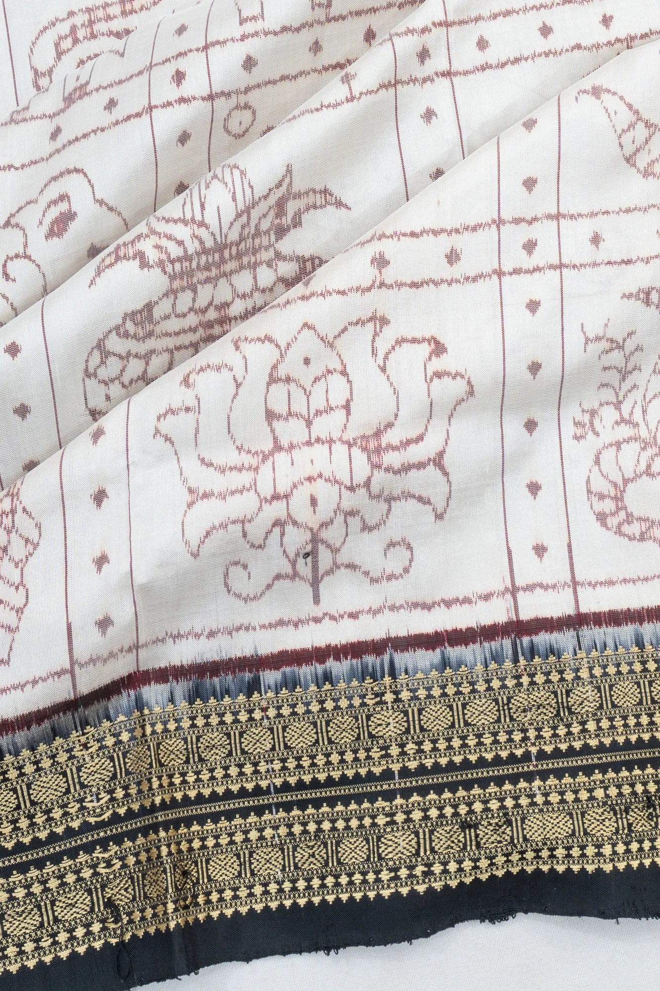 Sambalpuri Silk Ikat Checks White Saree