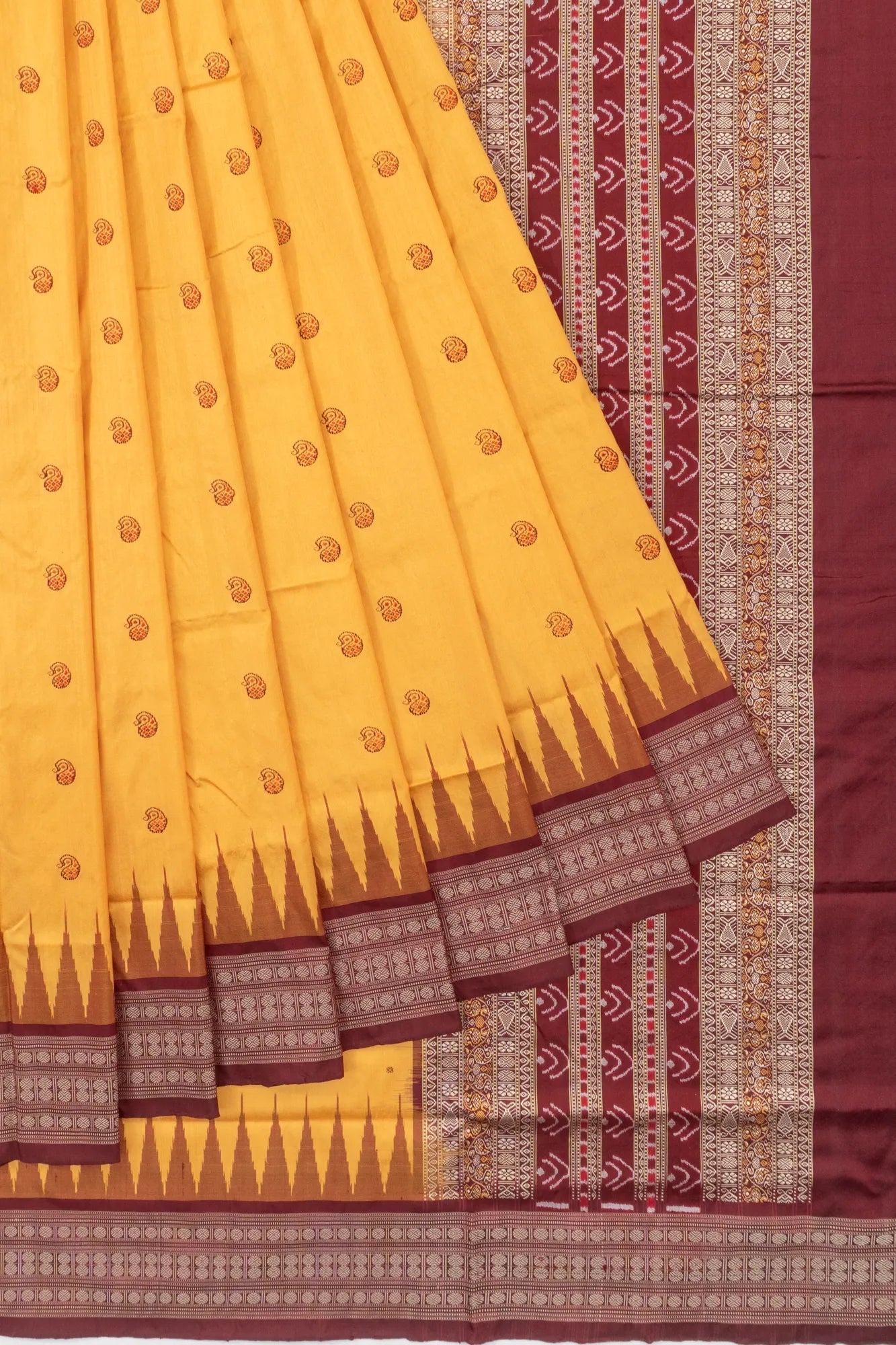 Sambalpuri Silk Ikat Butta Yellow Saree