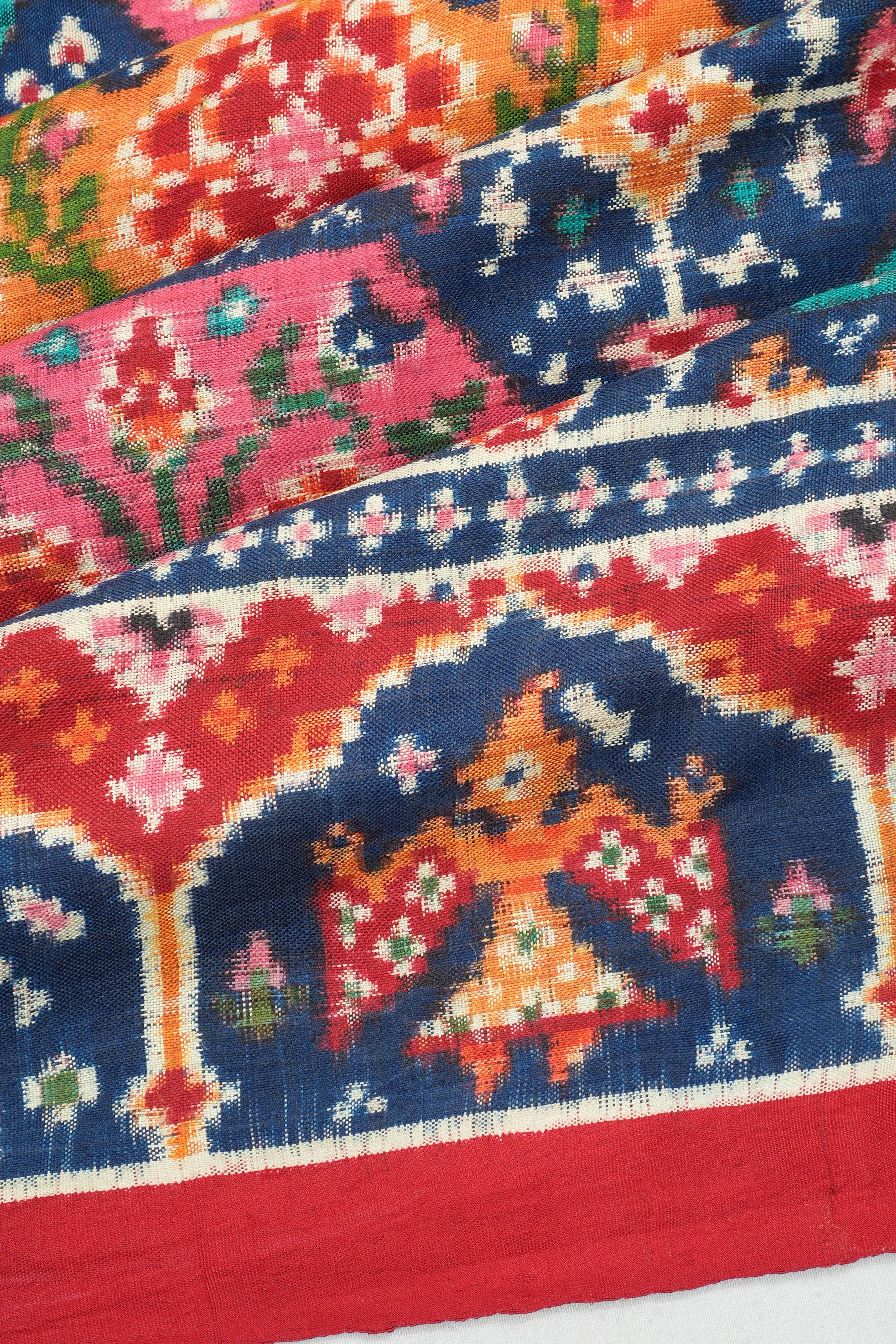 Patan Patola Silk Double Ikat Chhabdi Bhat Blue Saree
