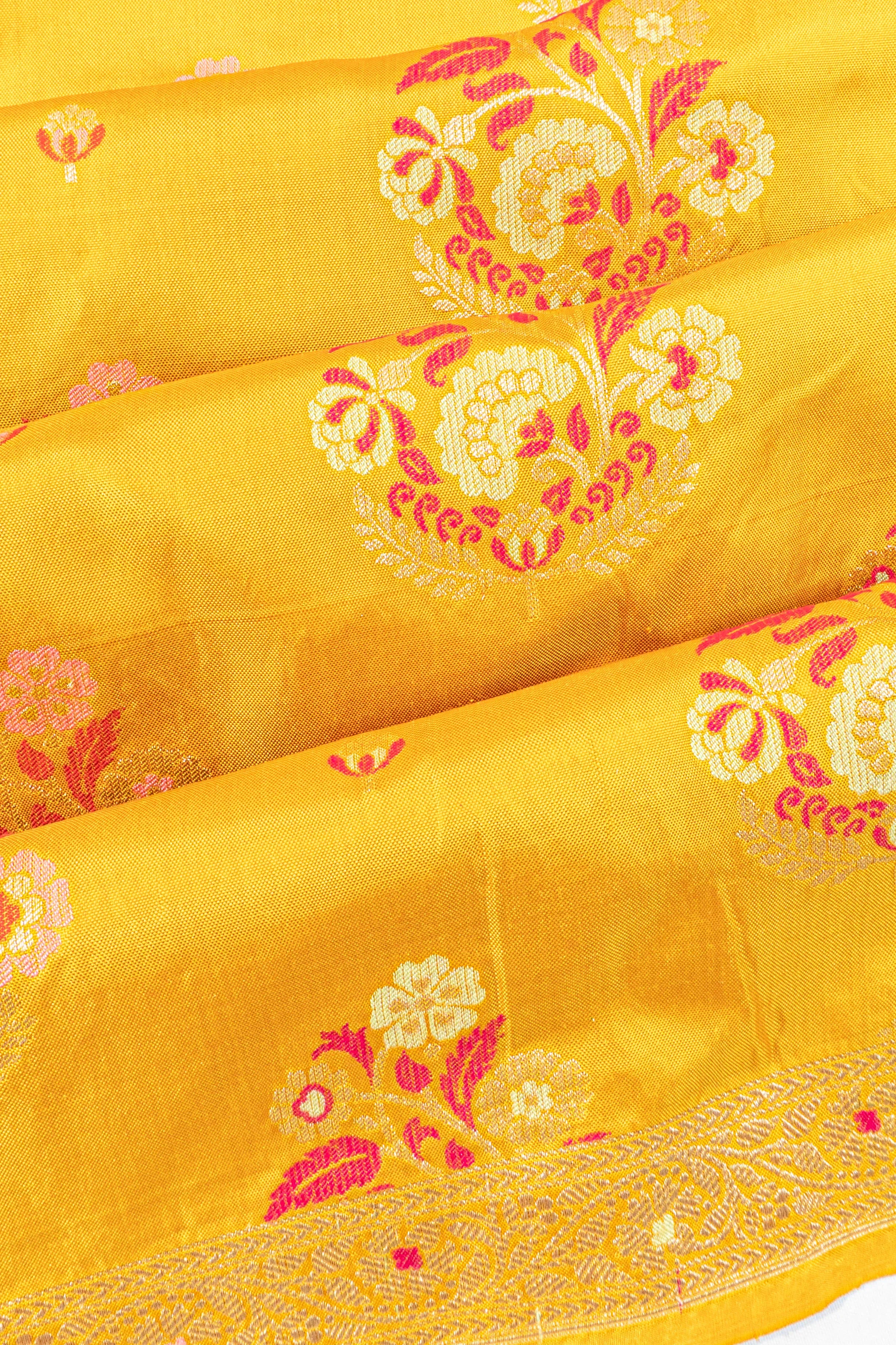 Banarasi Silk Brocade Yellow Saree