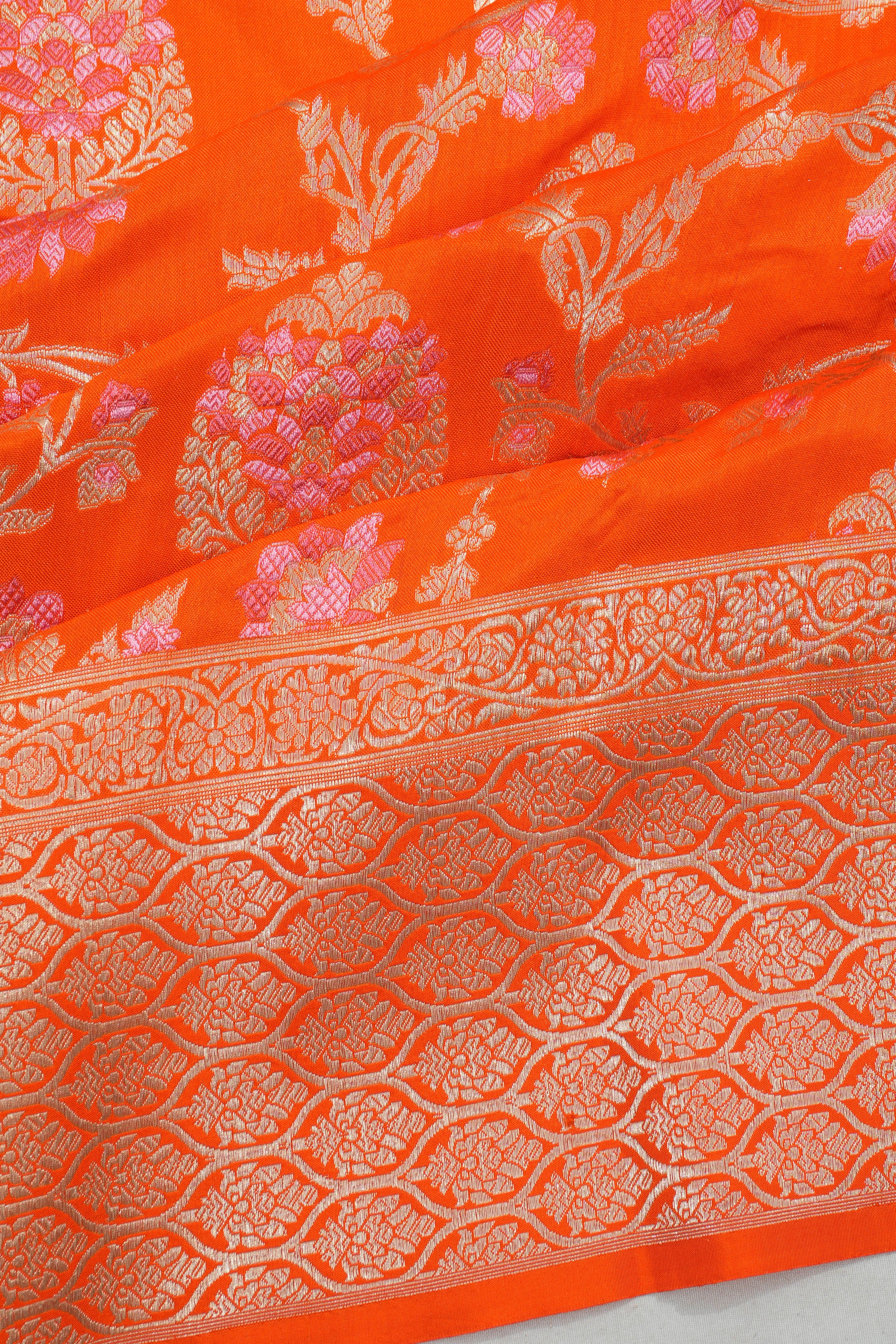 Banarasi Silk Brocade Orange Saree