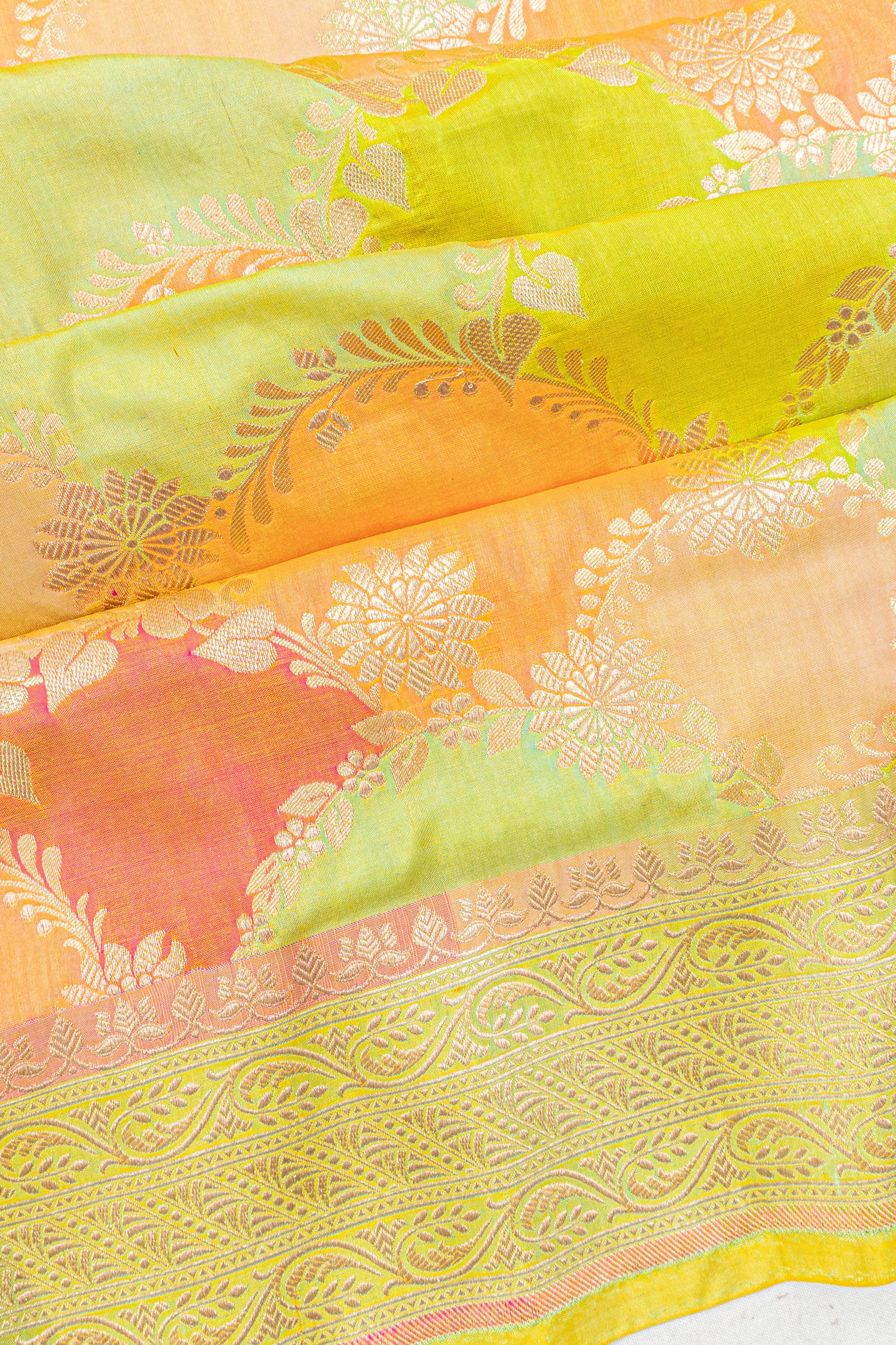 Banarasi Silk Brocade Pista Green Saree