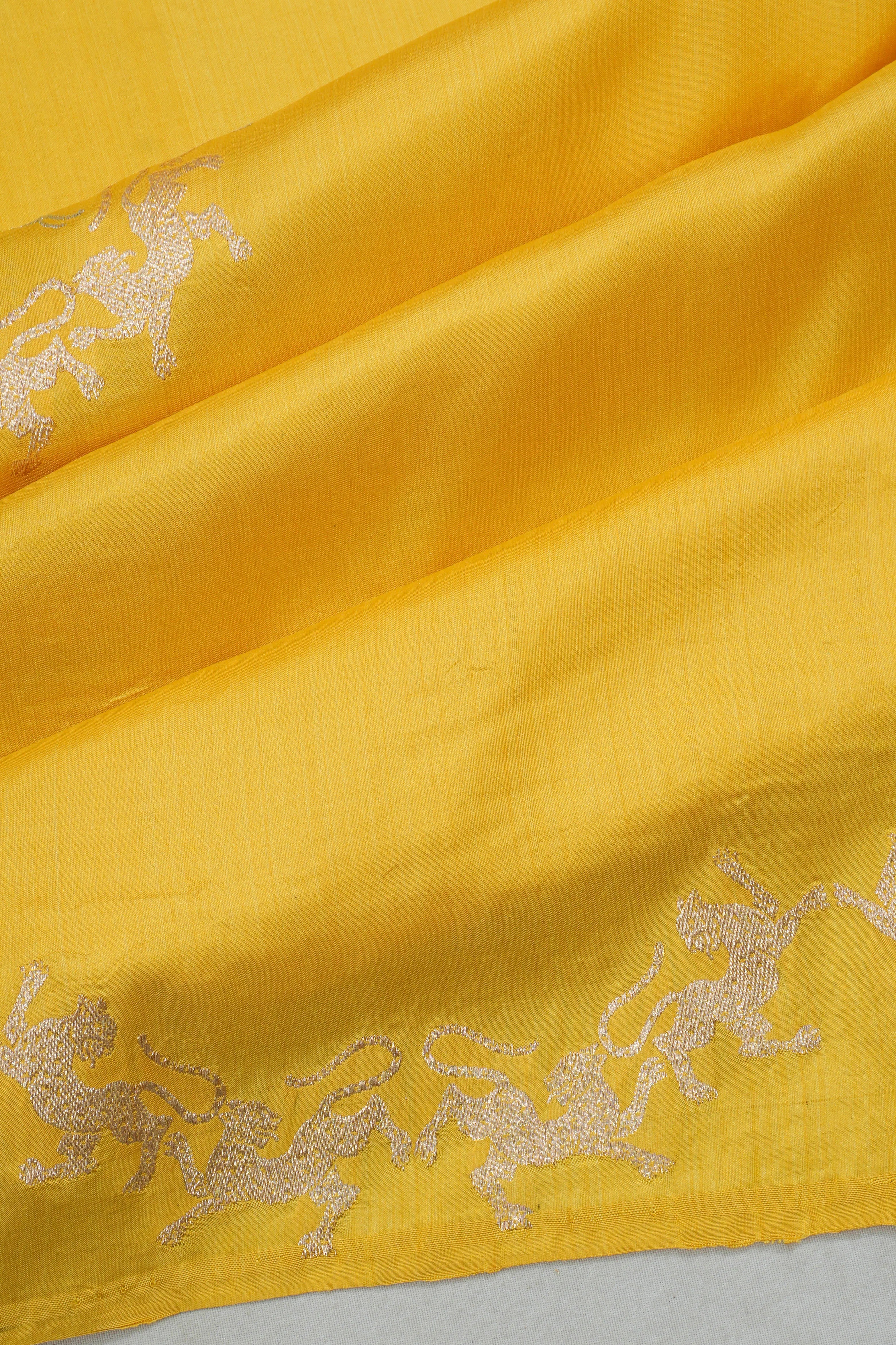 Banarasi Silk Brocade Yellow Saree