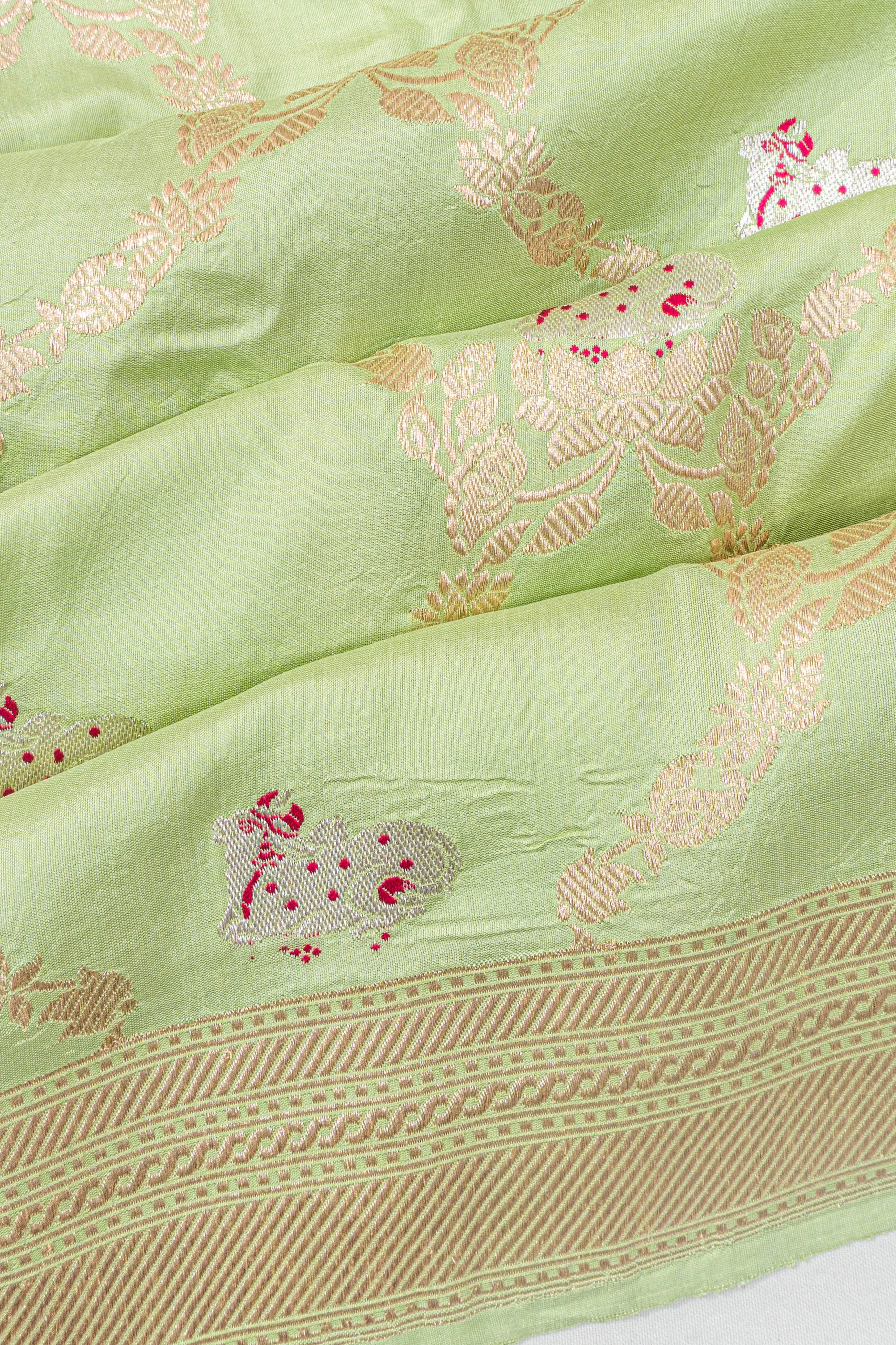 Banarasi Silk Brocade Pista Green Saree