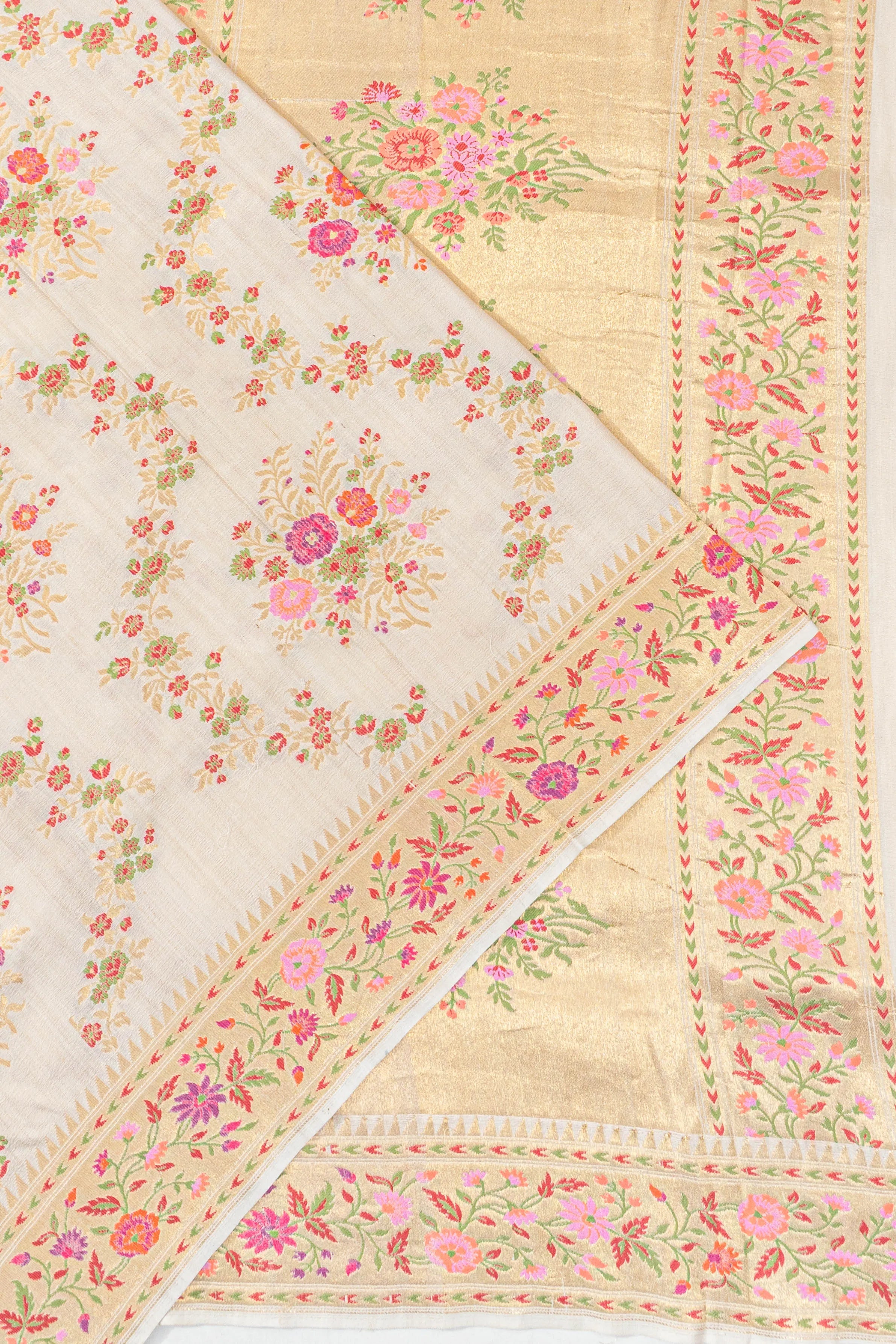 Banarasi Georgette Brocade Cream Saree