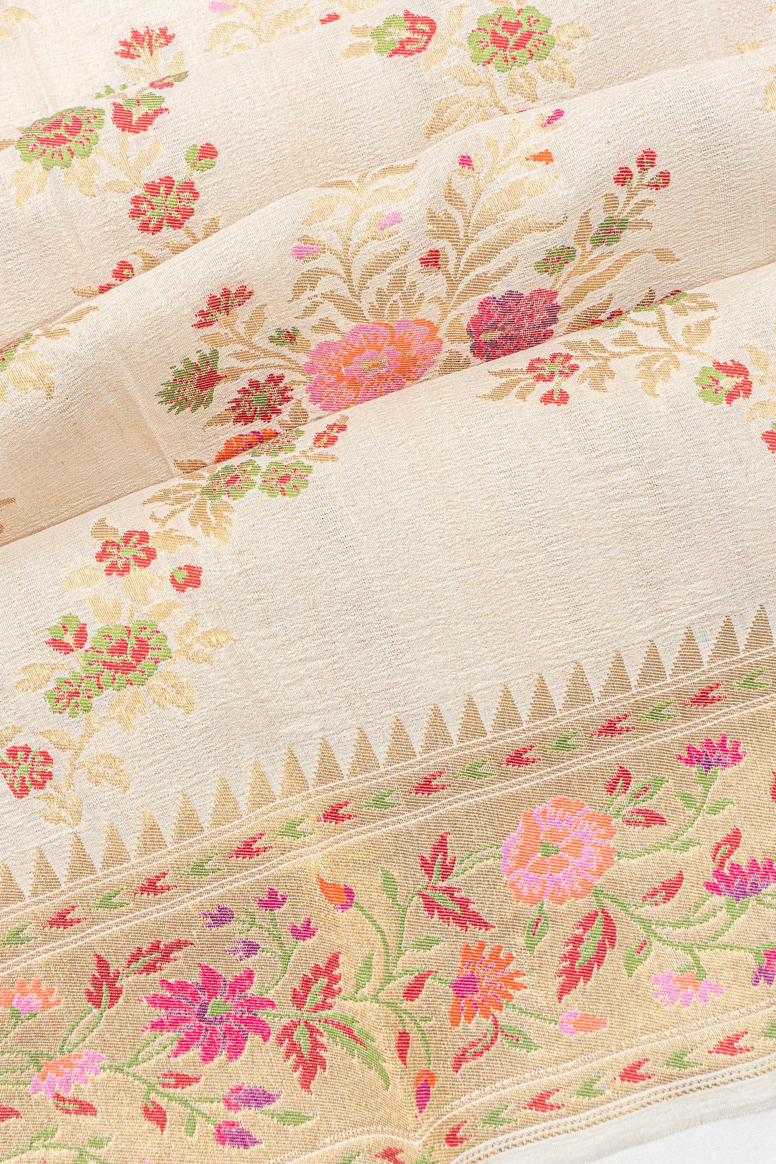 Banarasi Georgette Brocade Cream Saree