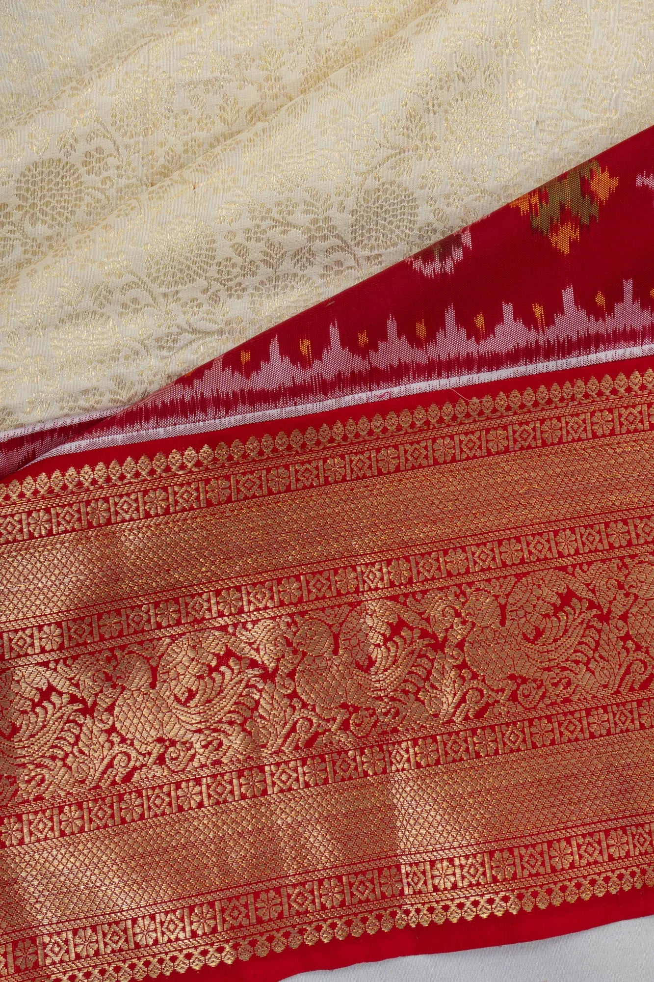 Semi Patan X Kanchipuram Silk Ikat White Saree