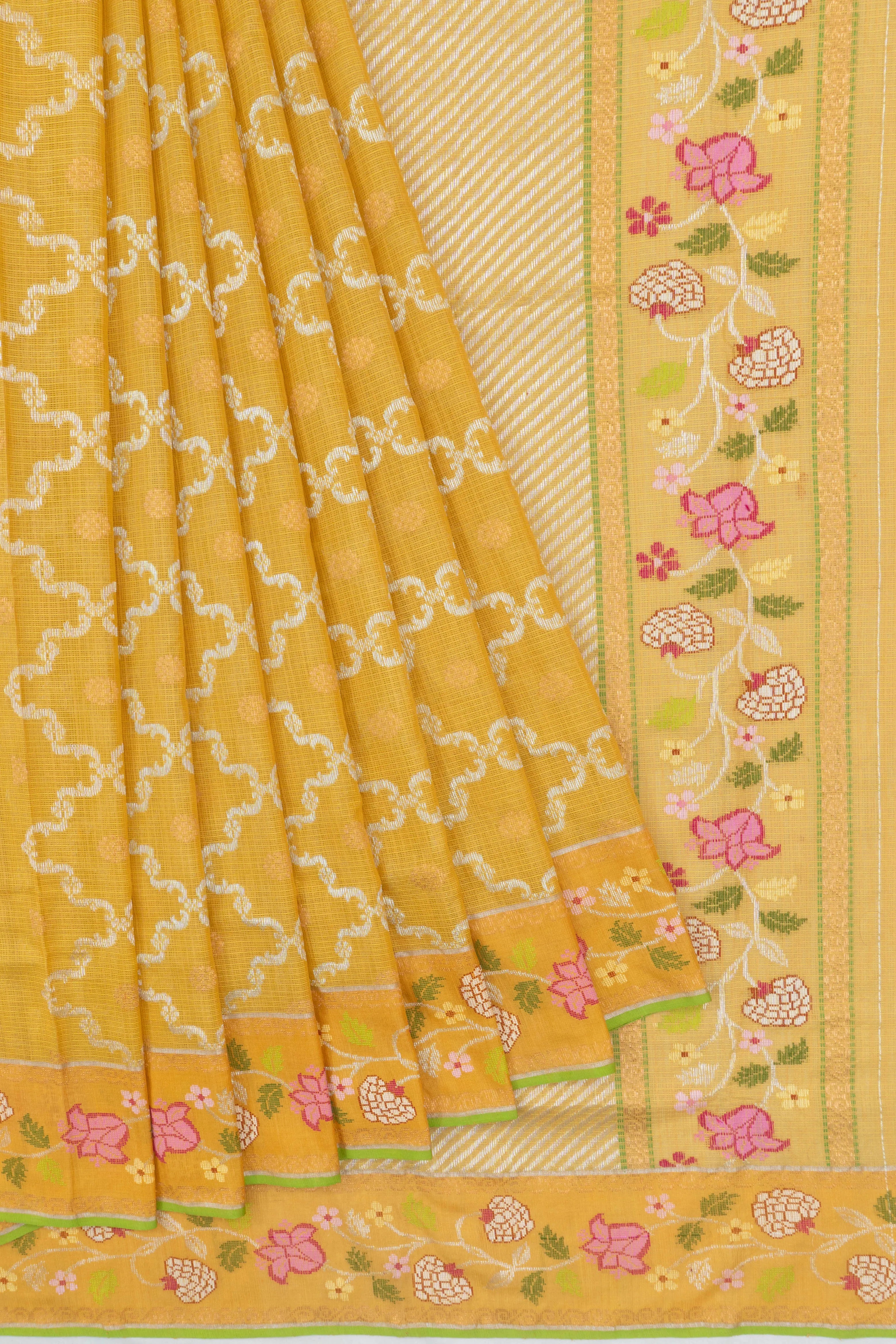 Zari Kota Cotton All Over Jamdani Brocade Yellow Saree