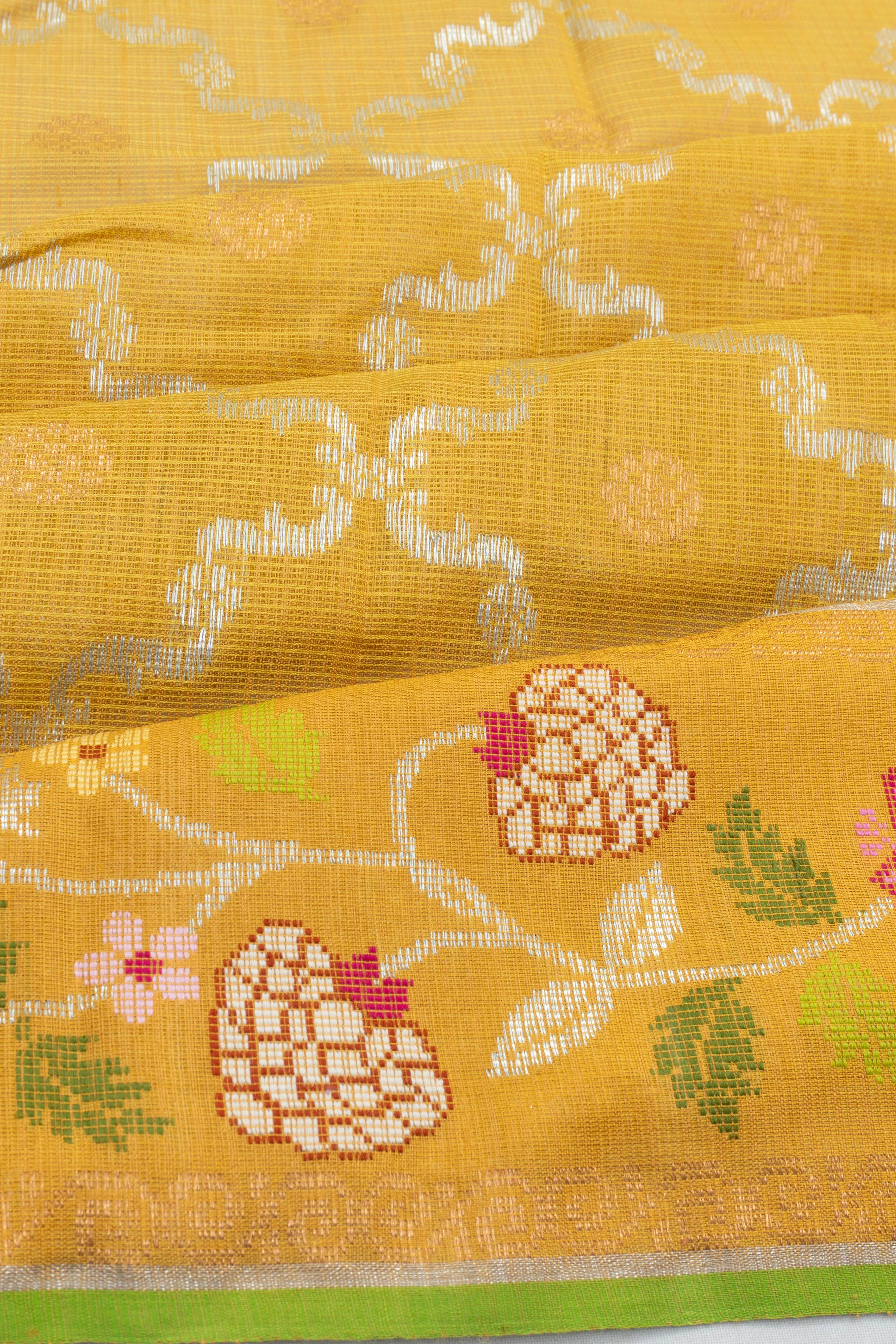 Zari Kota Cotton All Over Jamdani Brocade Yellow Saree