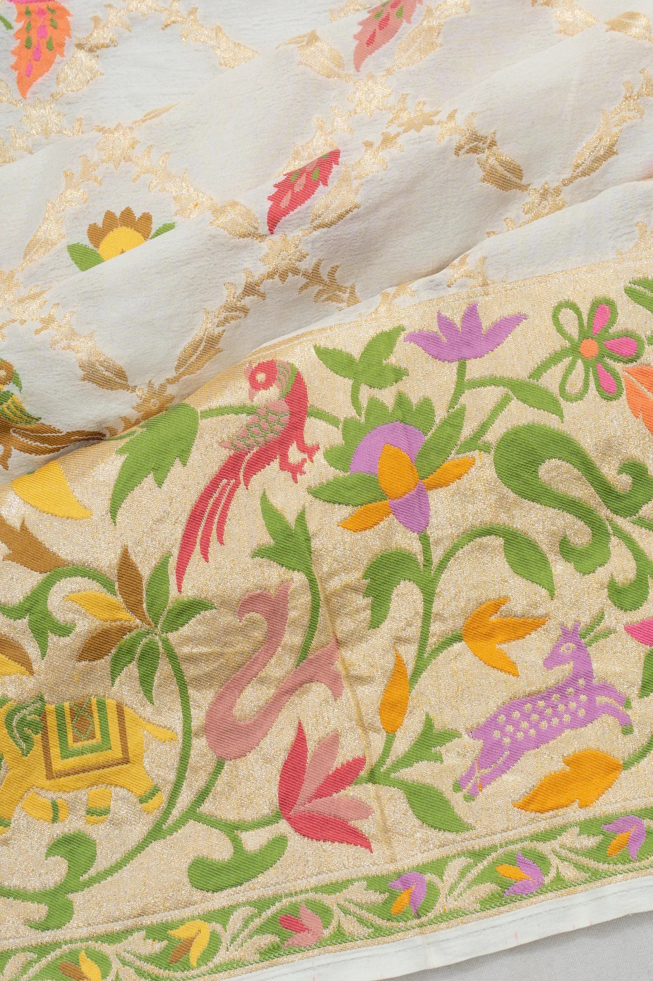 Banarasi Georgette Brocade Off White Saree