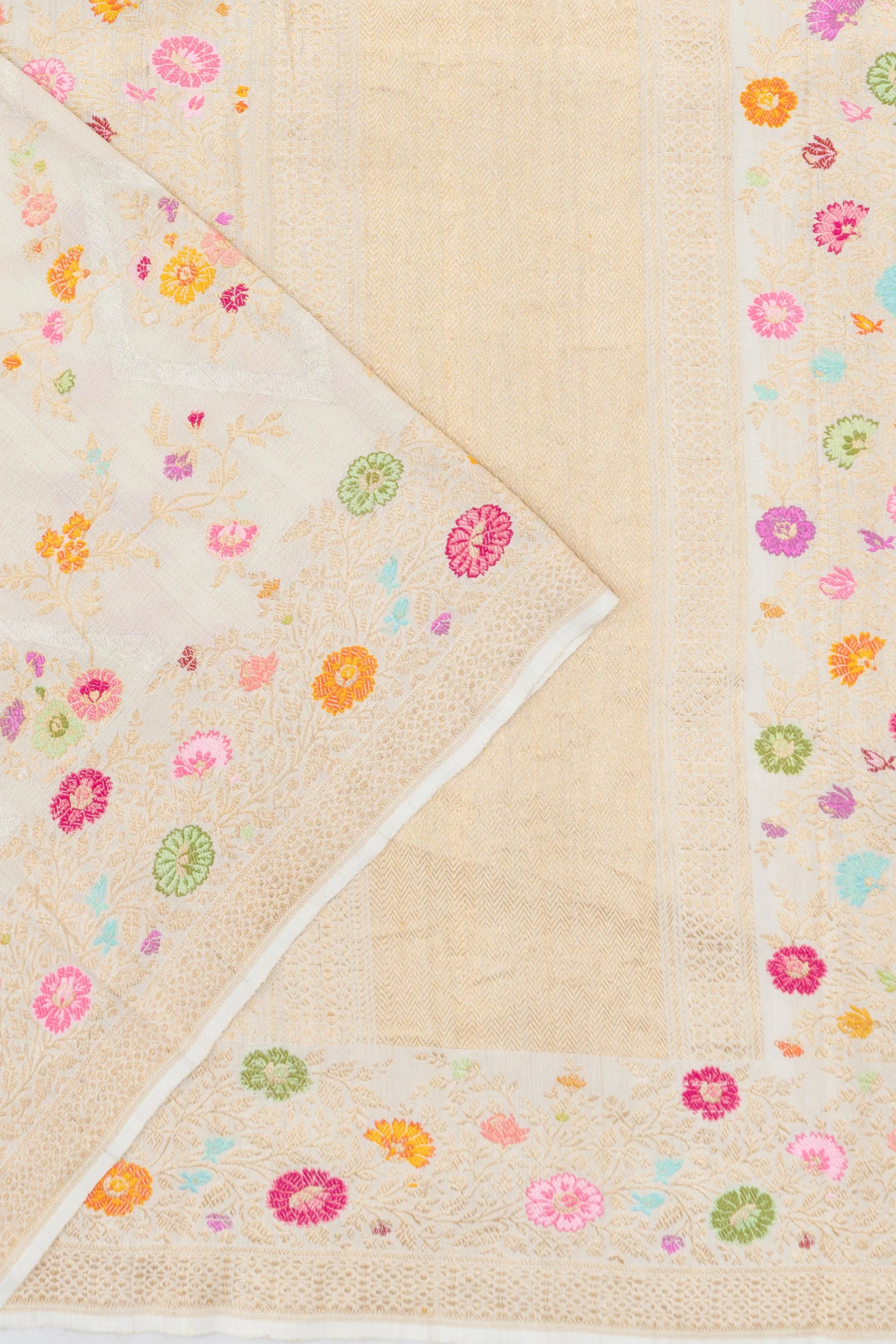 Banarasi Tussar Georgette Kadwa Jaal White Saree