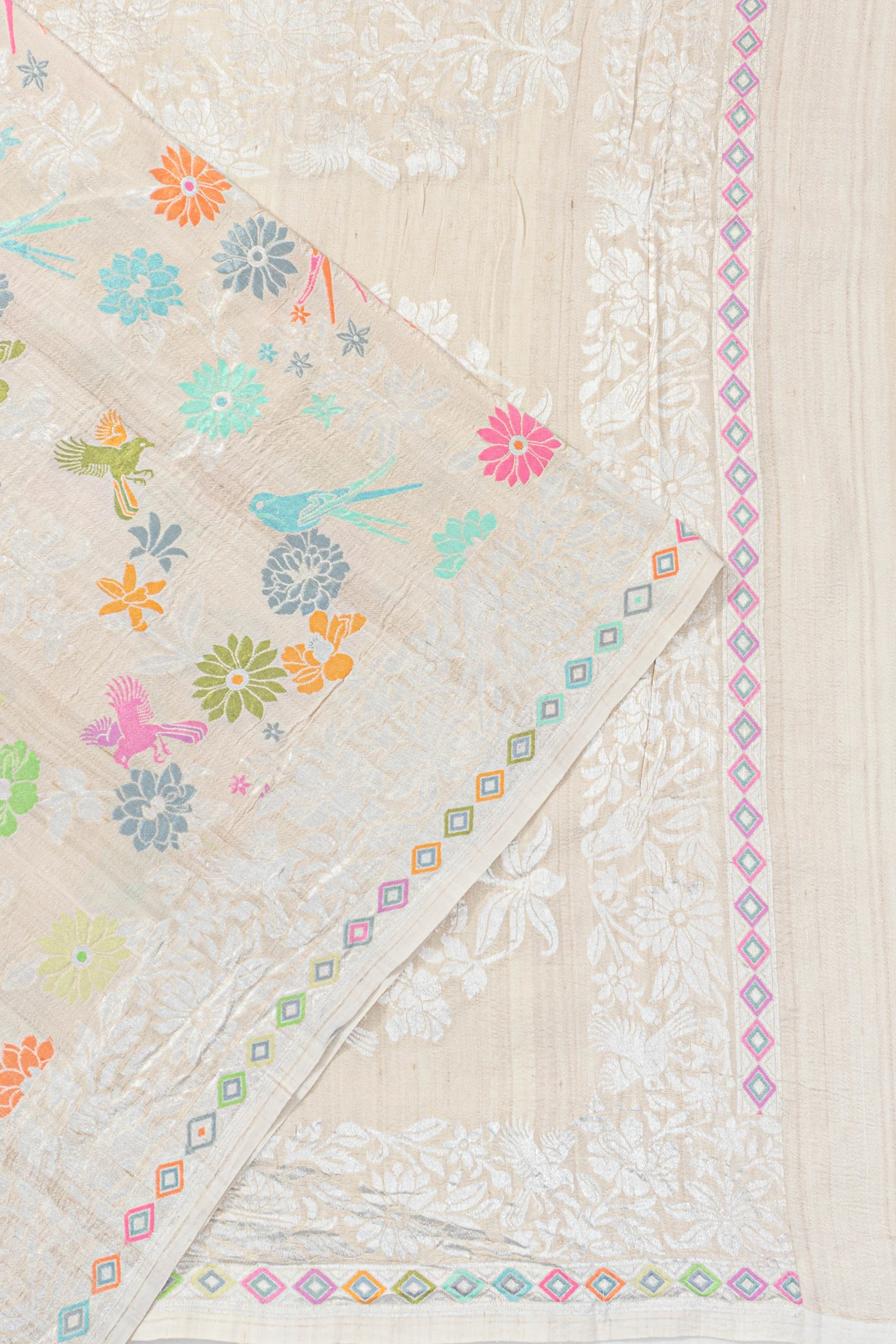 Banarasi Tussar Georgette Brocade Beige Saree