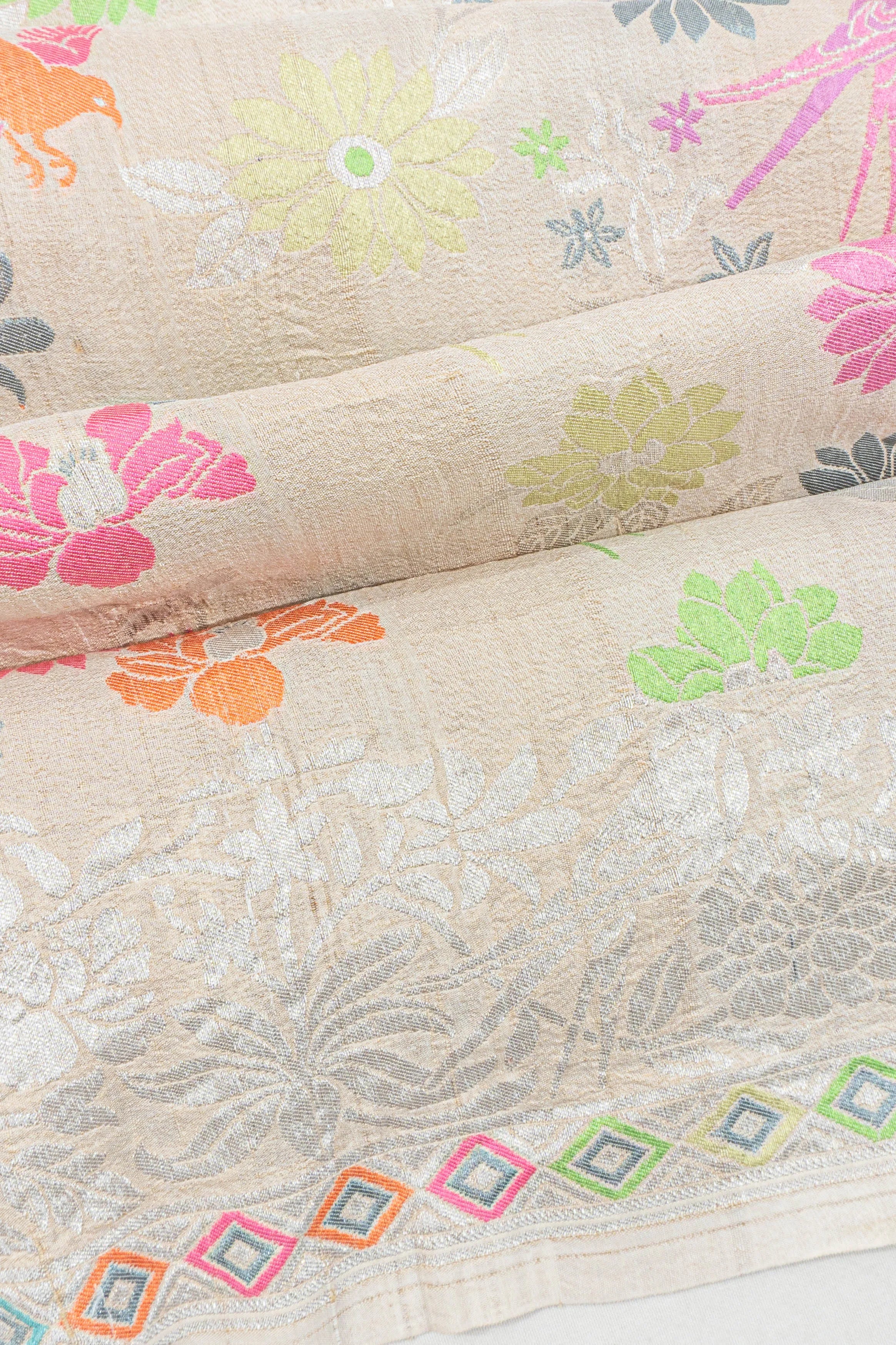 Banarasi Tussar Georgette Brocade Beige Saree