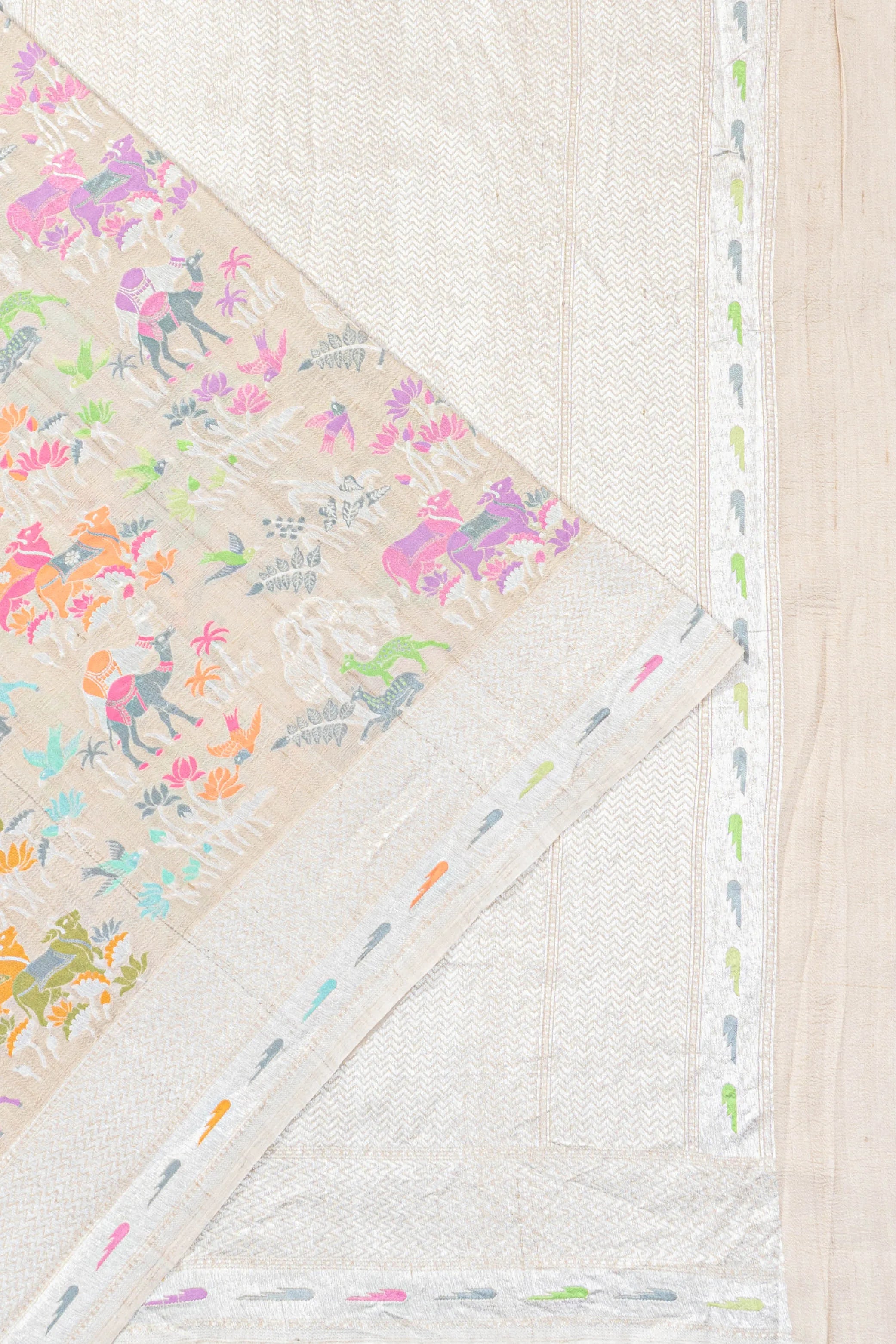 Banarasi Tussar Georgette Brocade Beige Saree