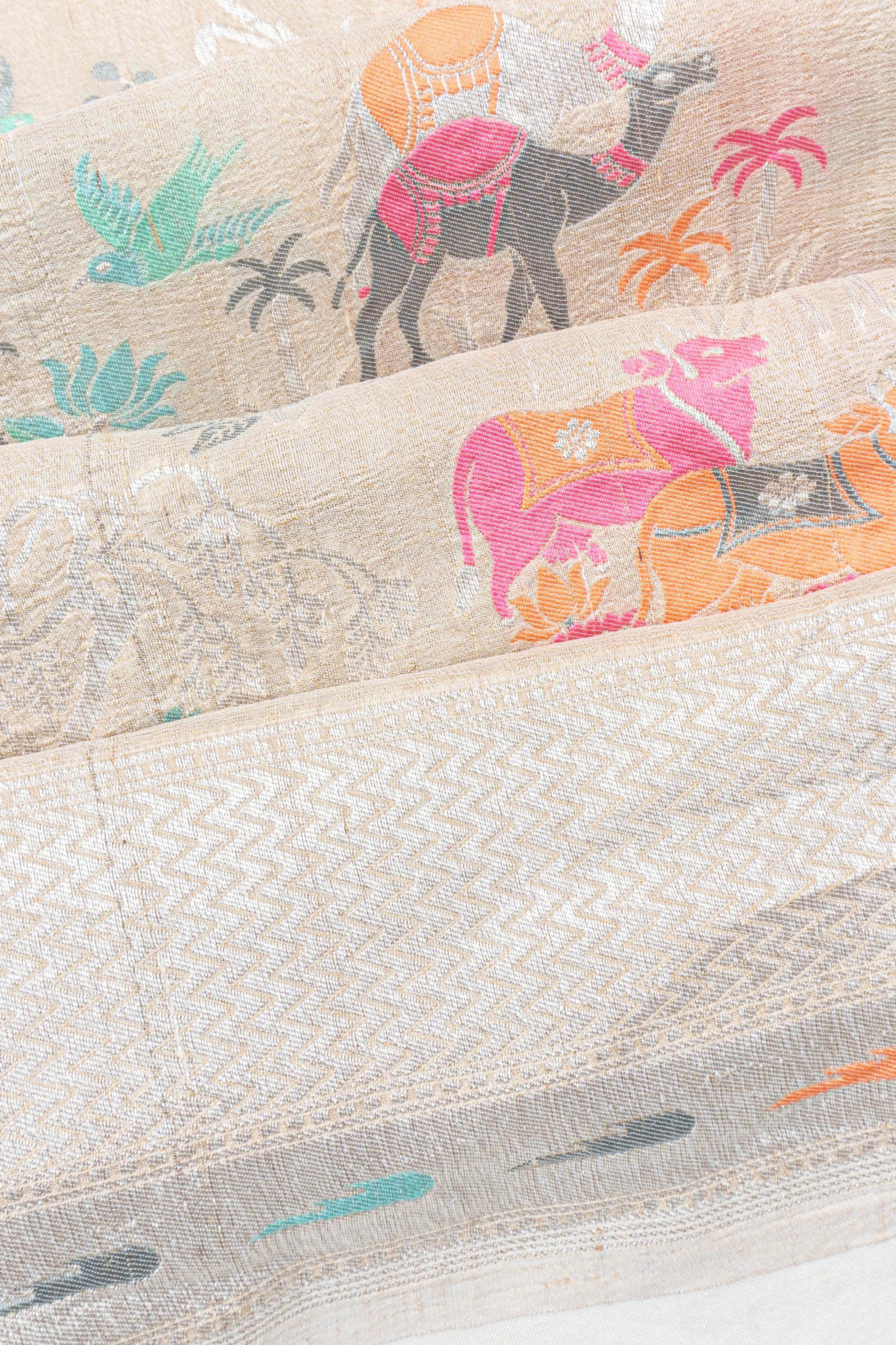 Banarasi Tussar Georgette Brocade Beige Saree