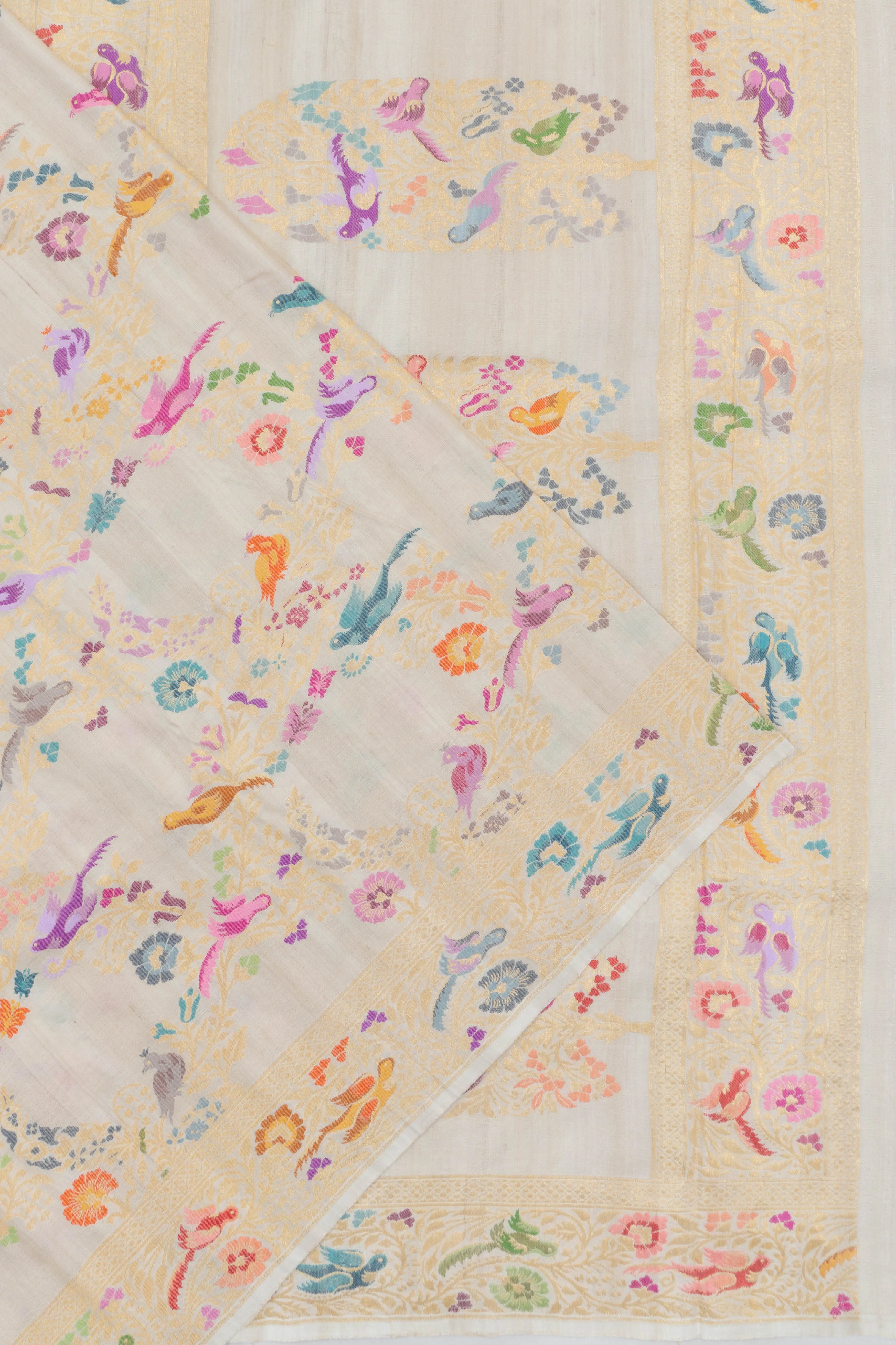 Banarasi Tussar Georgette Kadwa Jaal White Saree