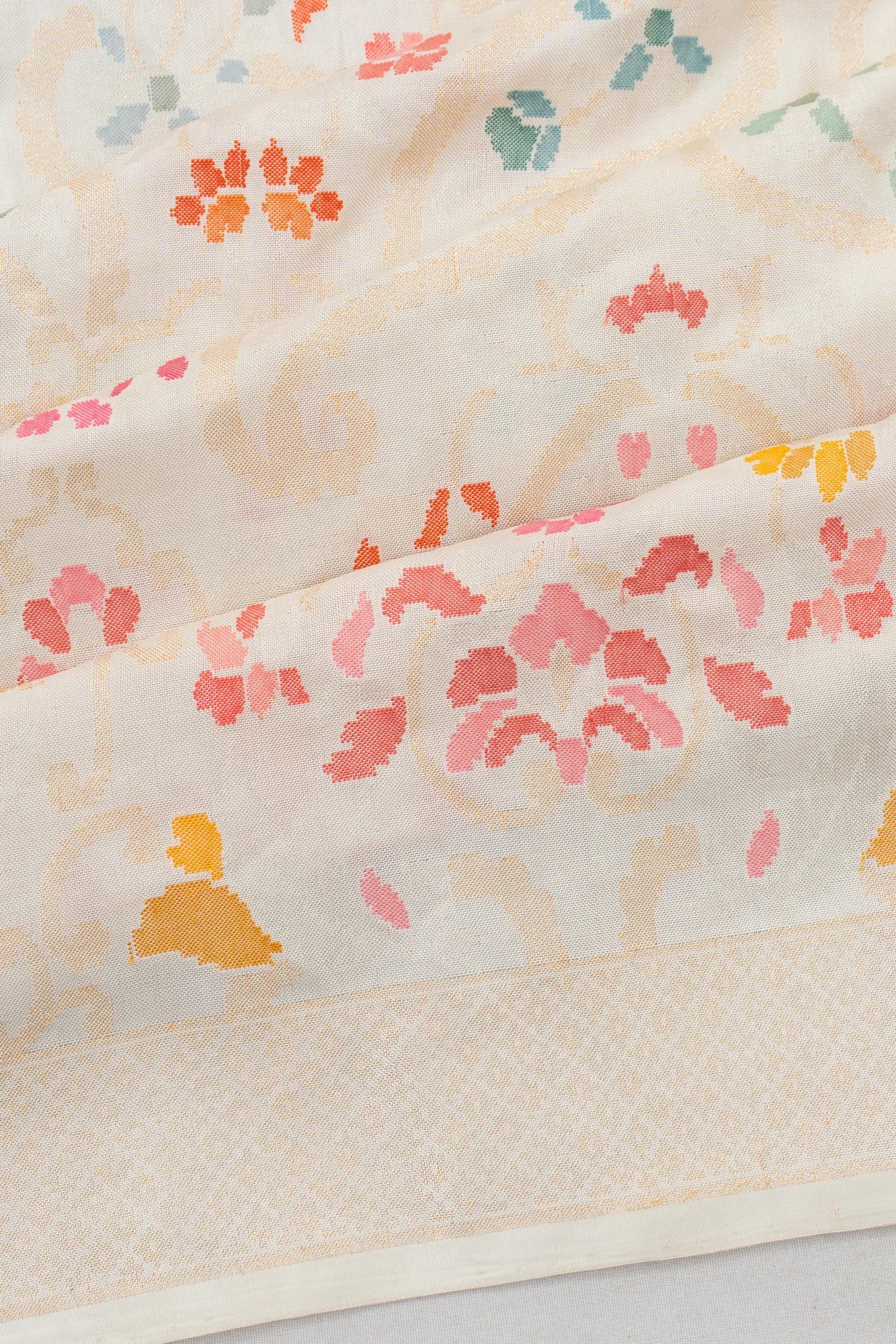 Banarasi Silk Jamdani Jaal Off White Saree
