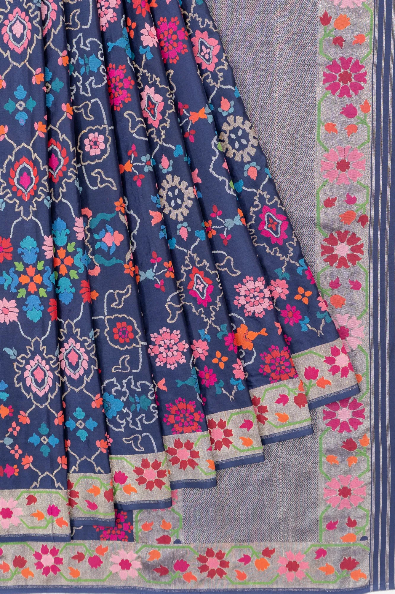 Banarasi Silk Jamdani Jaal Navy Blue Saree