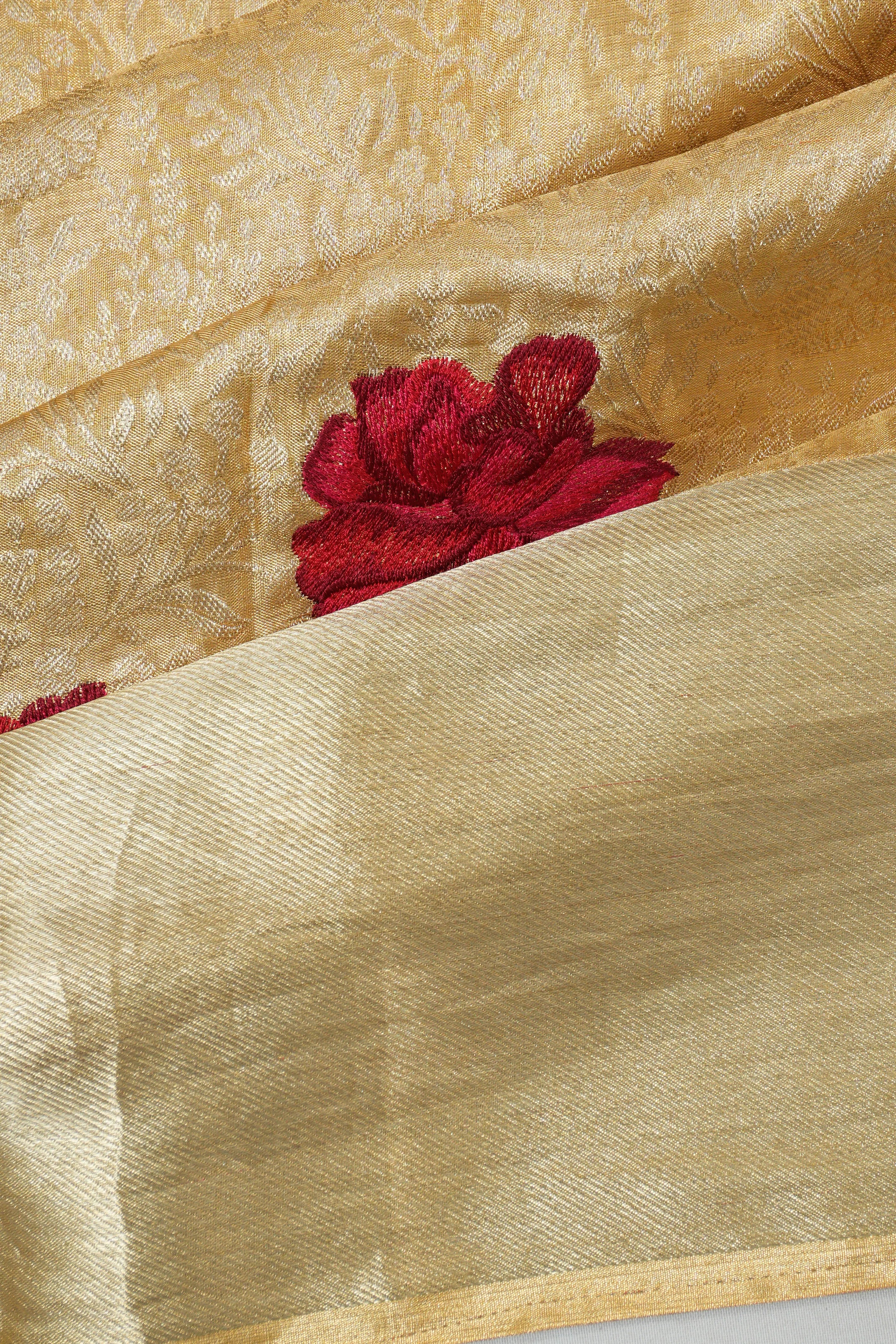 Kanchipuram Silk Tissue Jaal Gold Saree