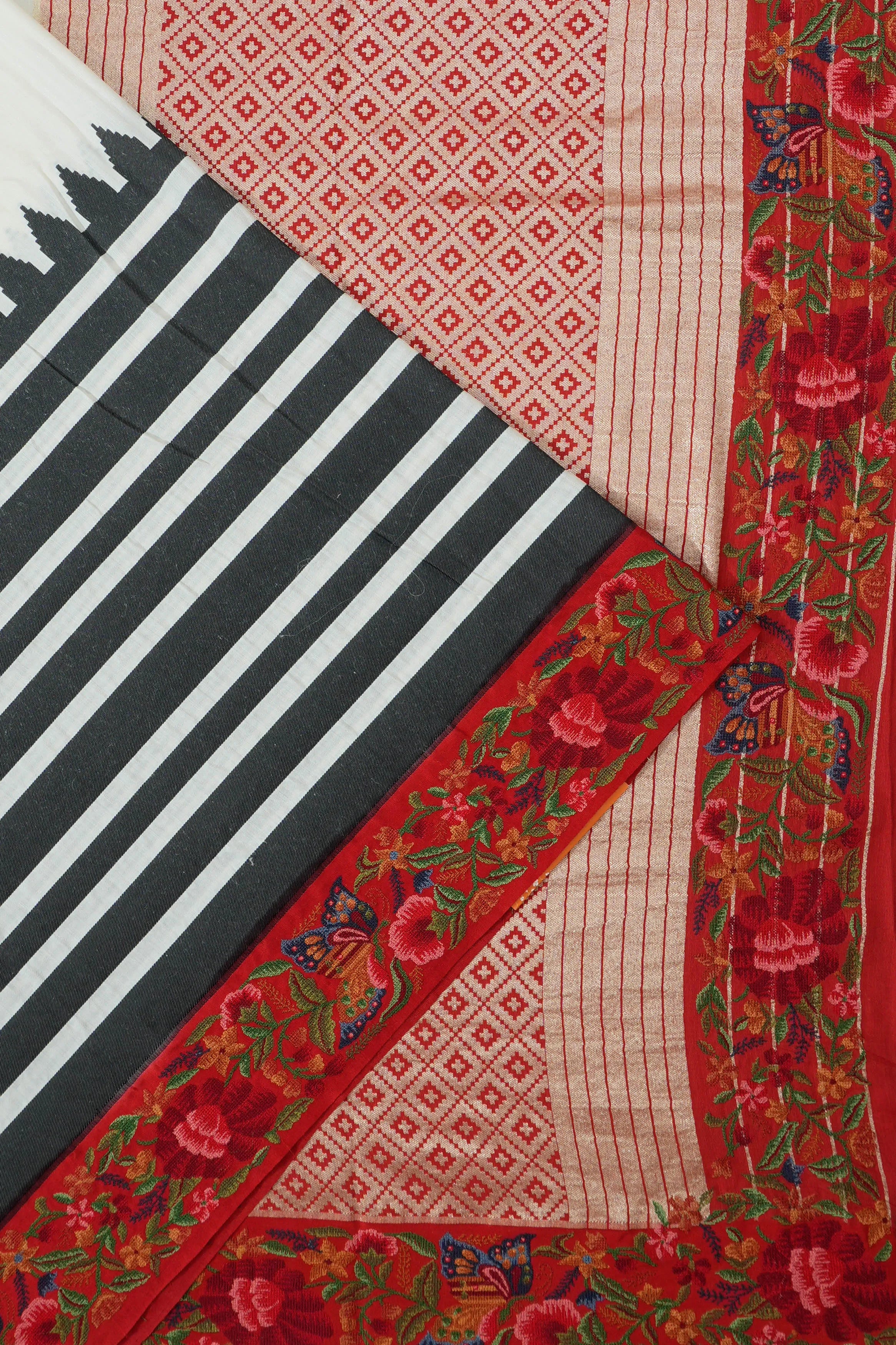 Soft Silk Plain White Saree With Embroidery Border