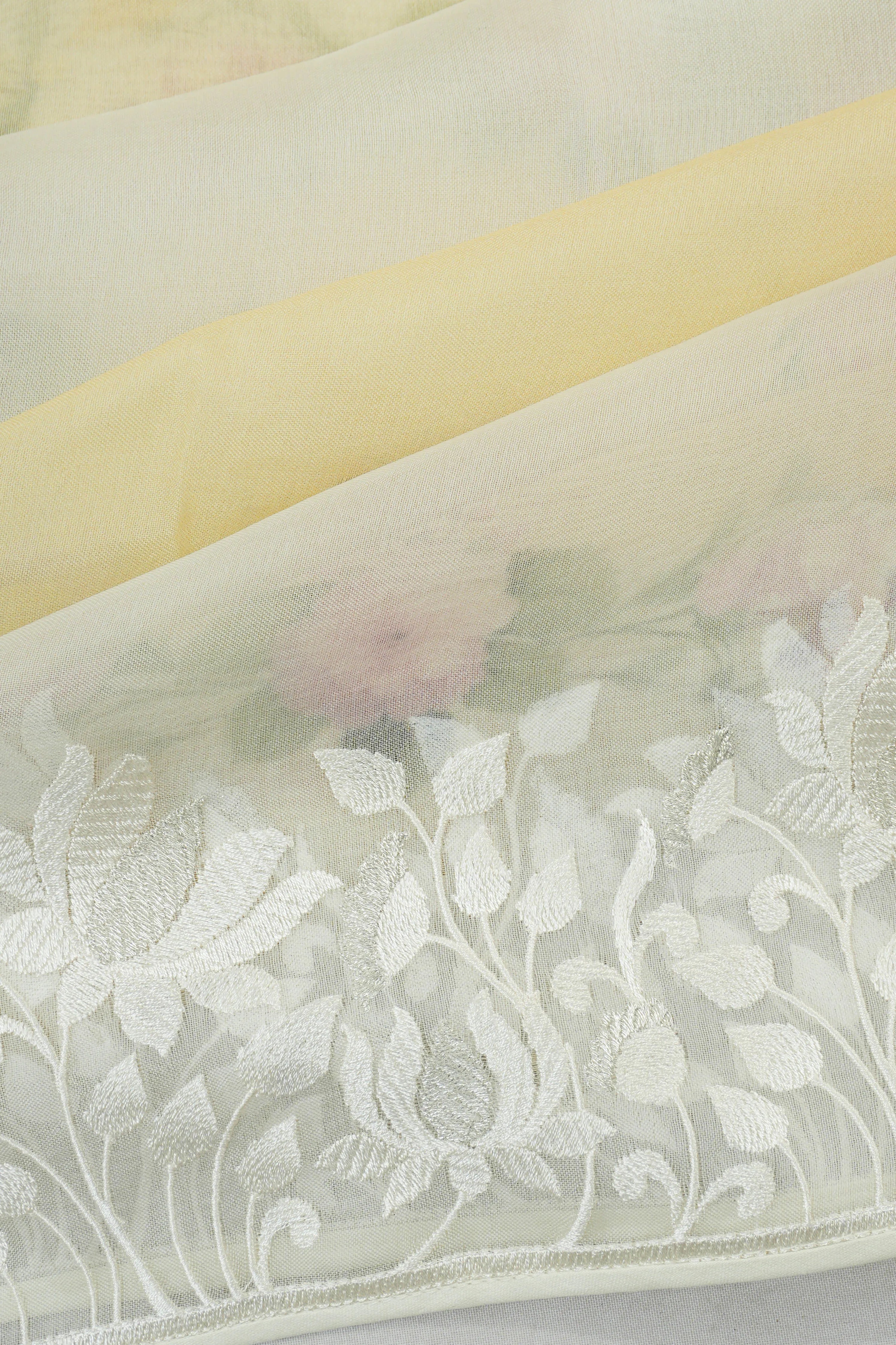 Organza Floral Printed Yellow Saree