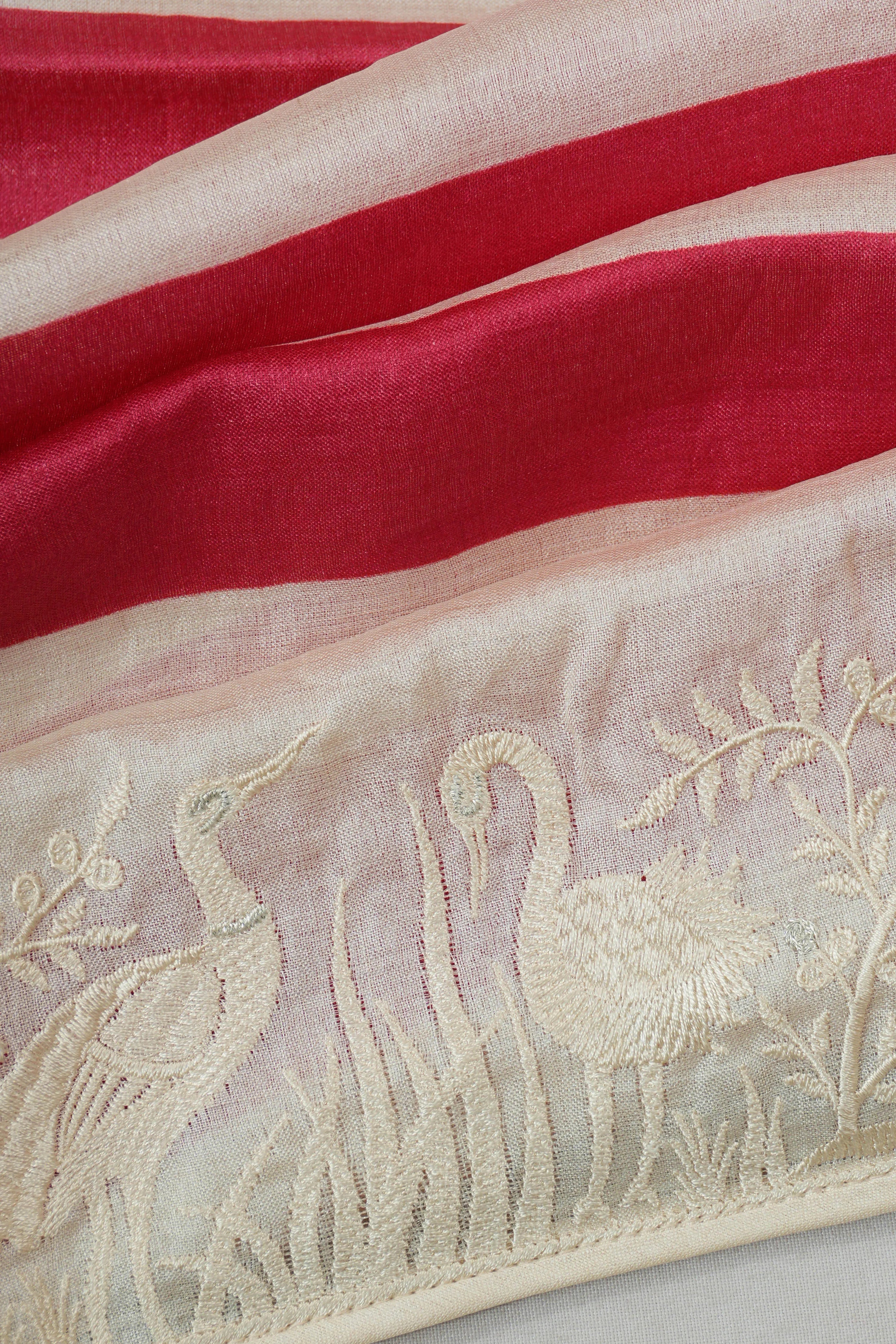 Tussar Lines White Saree With Embroidery Border