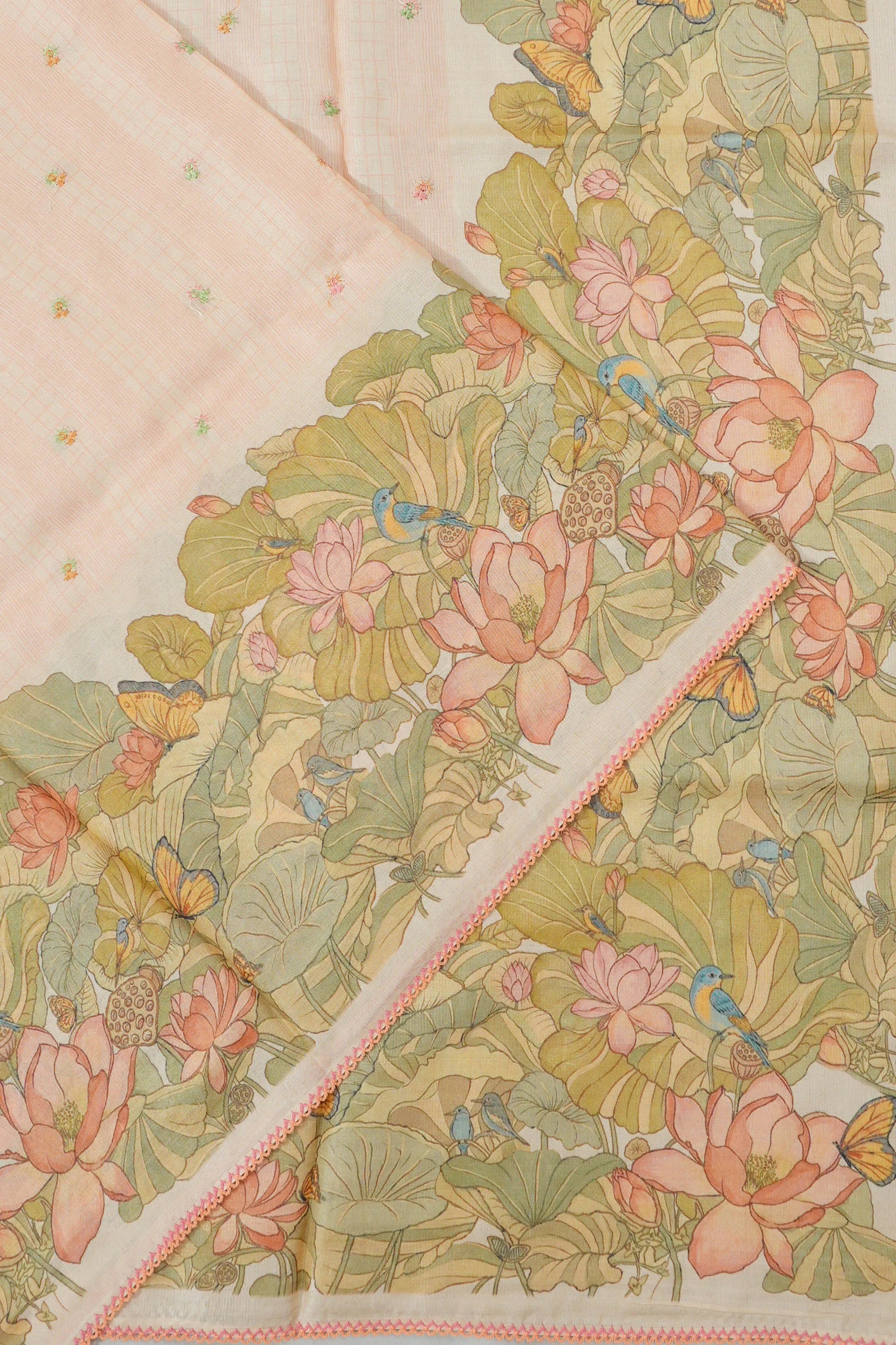 Tussar Butta Peach Saree With Embroidery Border