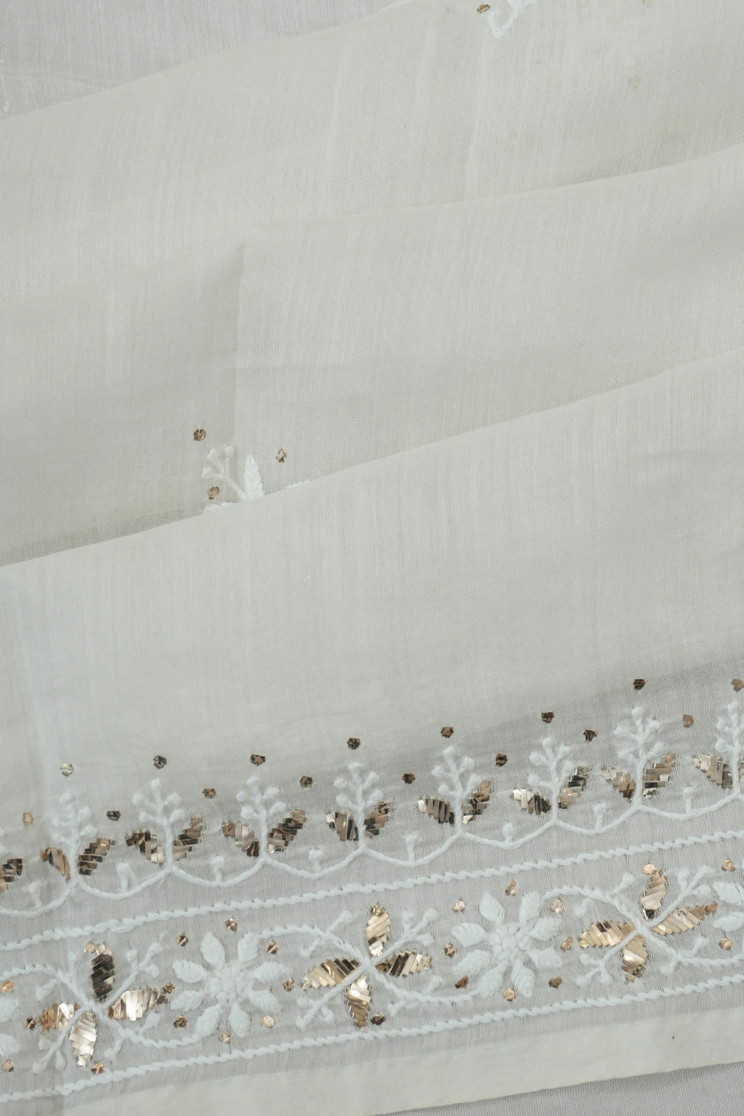 Tussar Butta White Saree With Embroidery Border