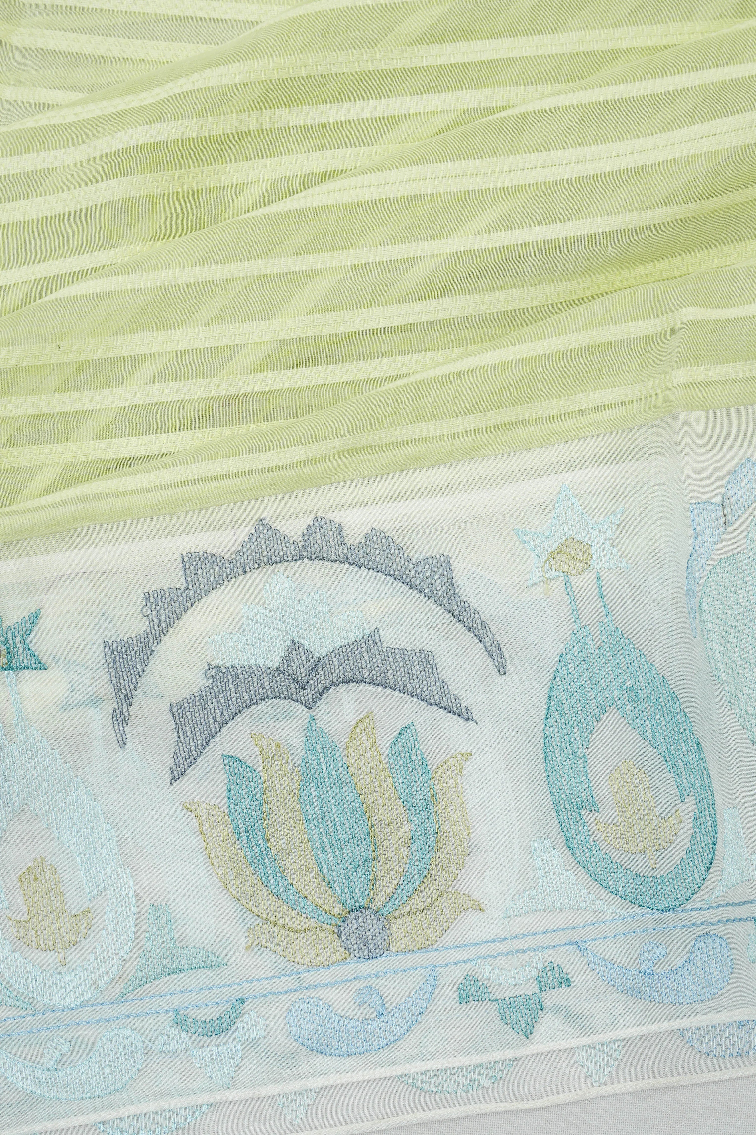 Organza Brocade Green Saree With Embroidery Border