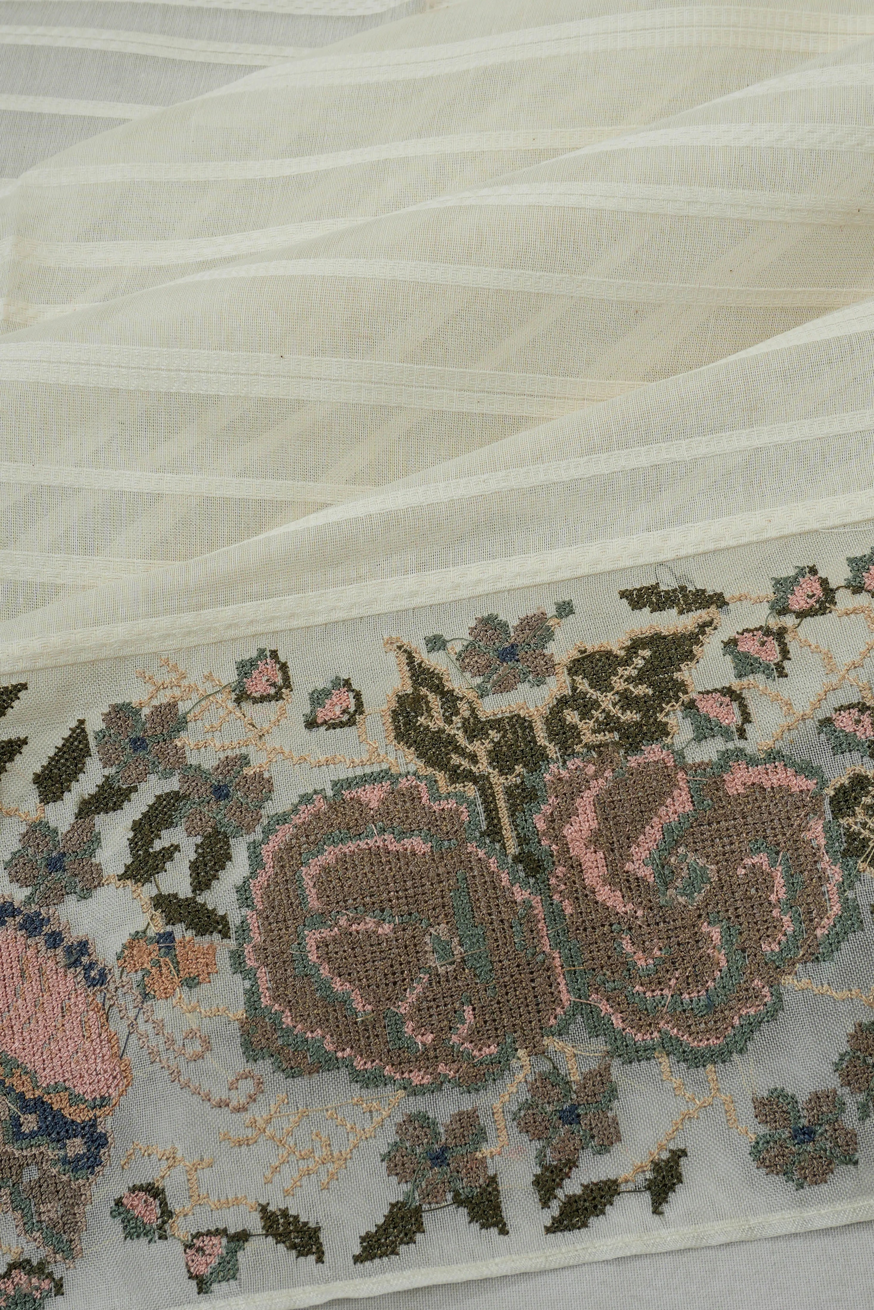 Organza Brocade Off White Saree With Embroidery Border