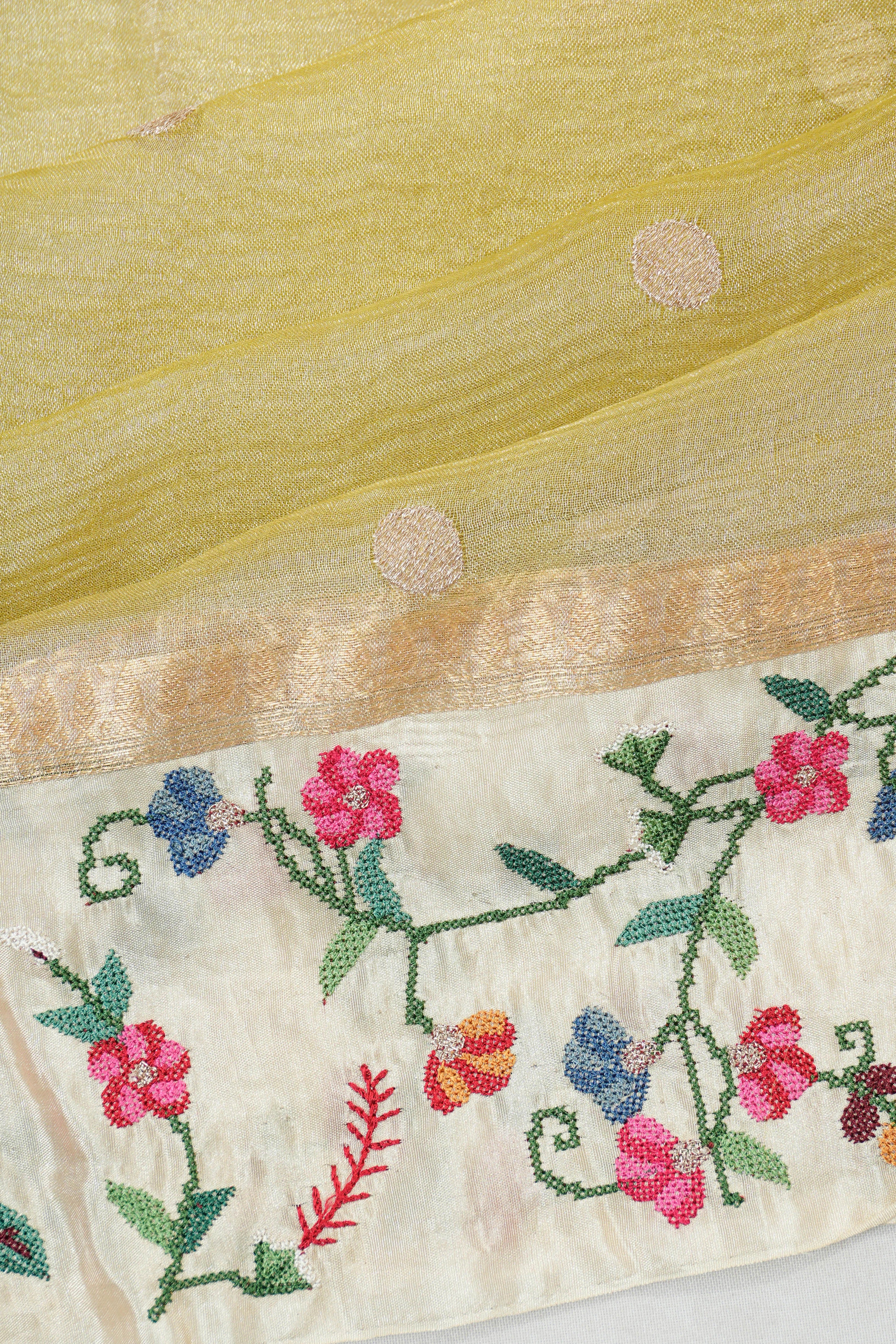 Crushed Organza Tissue Butta Yellow Saree