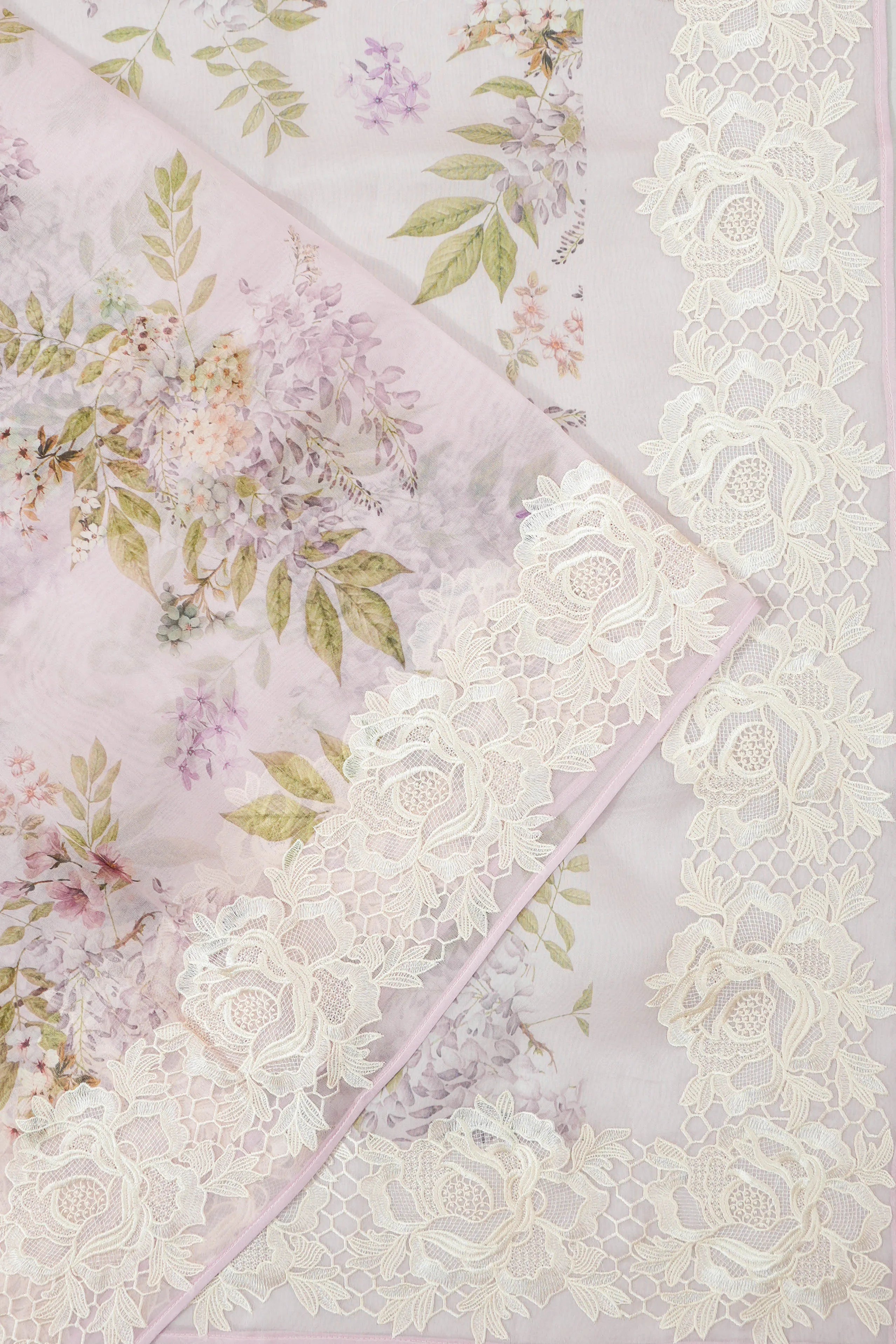 Organza Printed Lavender Saree With Cutwork Border