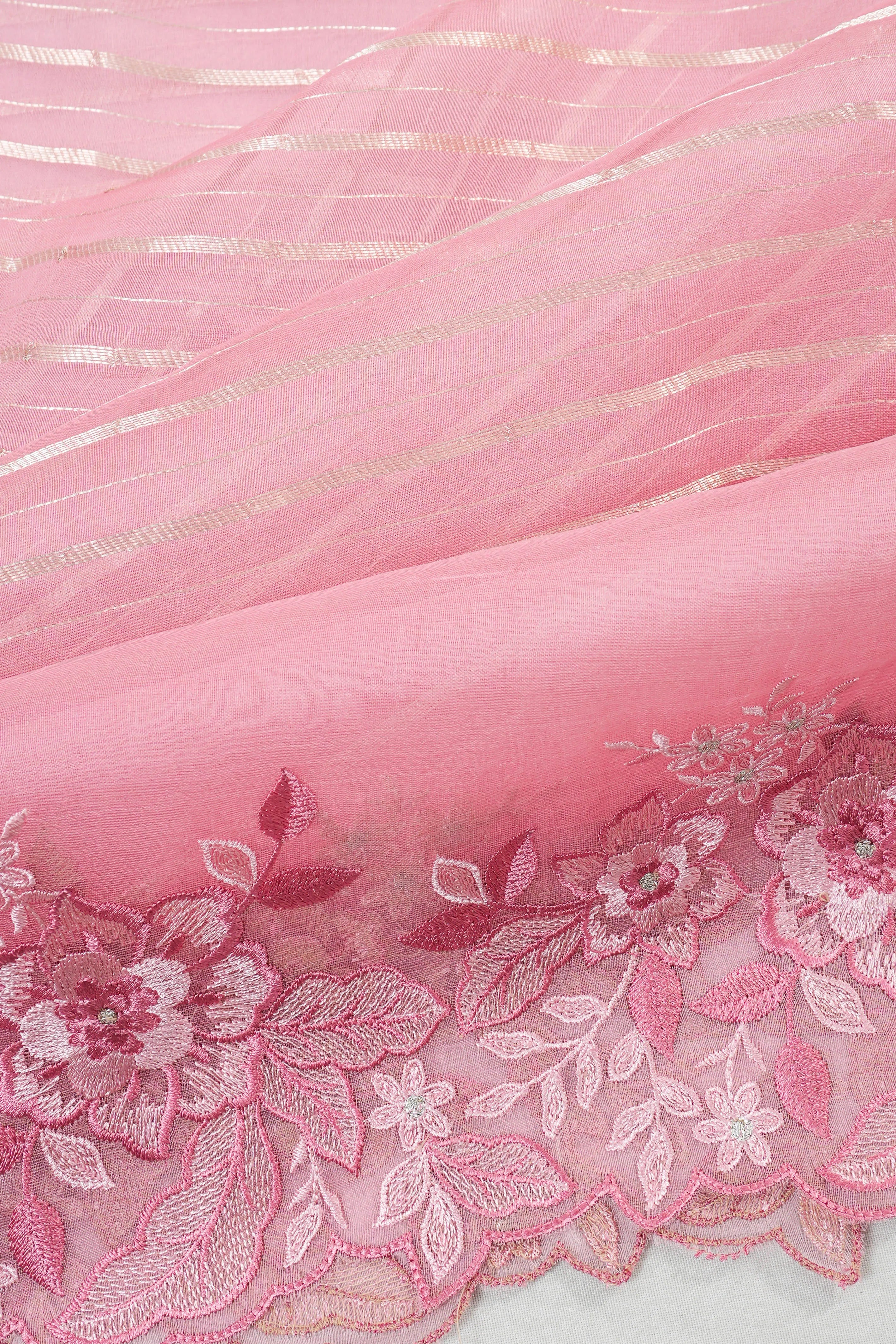 Organza Brocade Pink Sraee With Embroidery Border