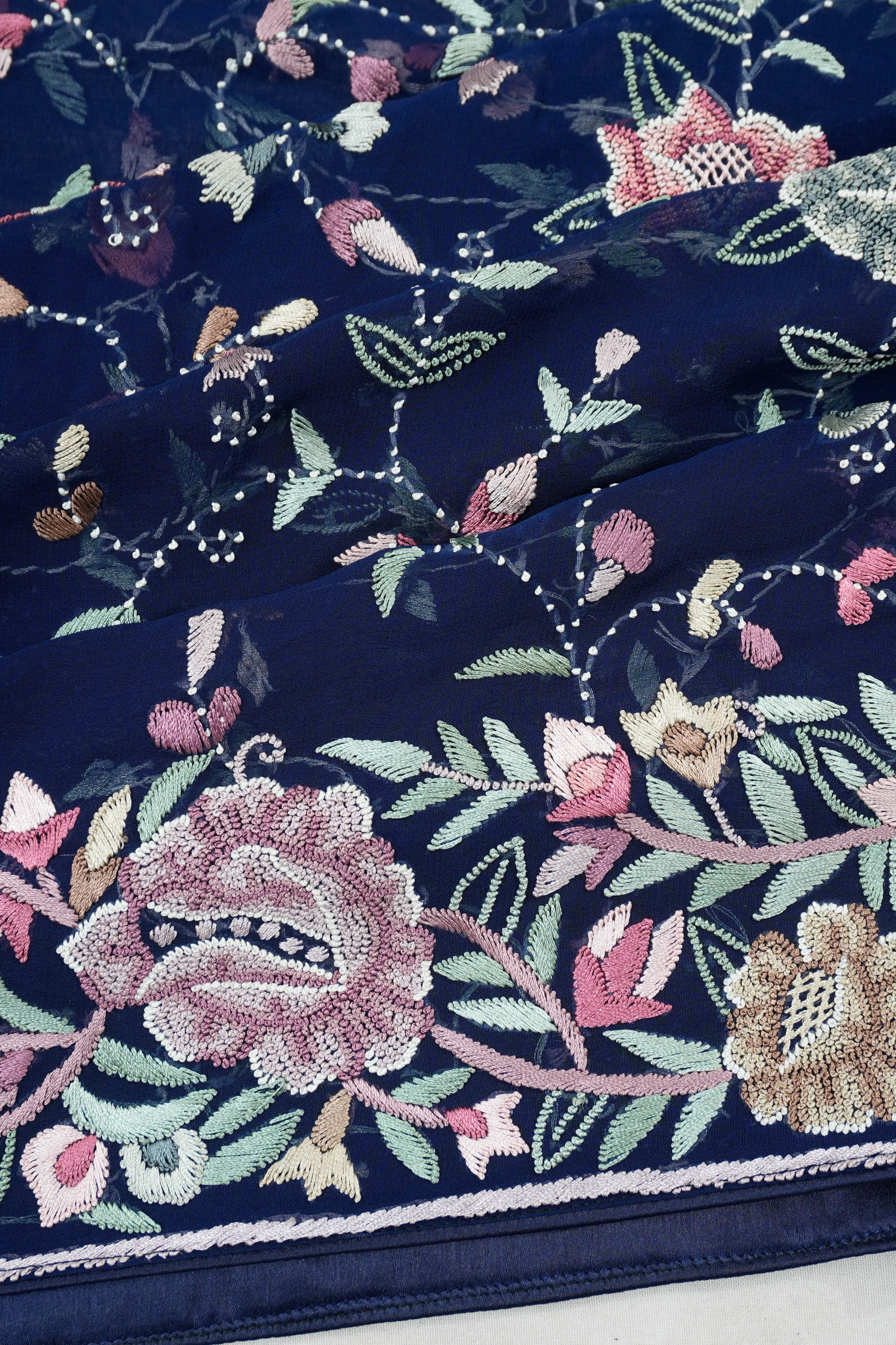 Georgette Embroidery All Over Jaal Midnight Blue Saree