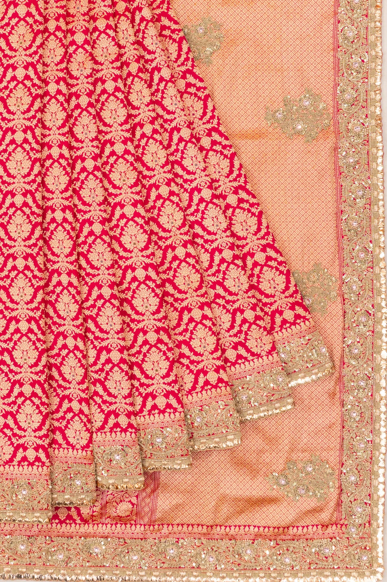 Banarasi Silk Brocade Red Saree With Embroidery Border