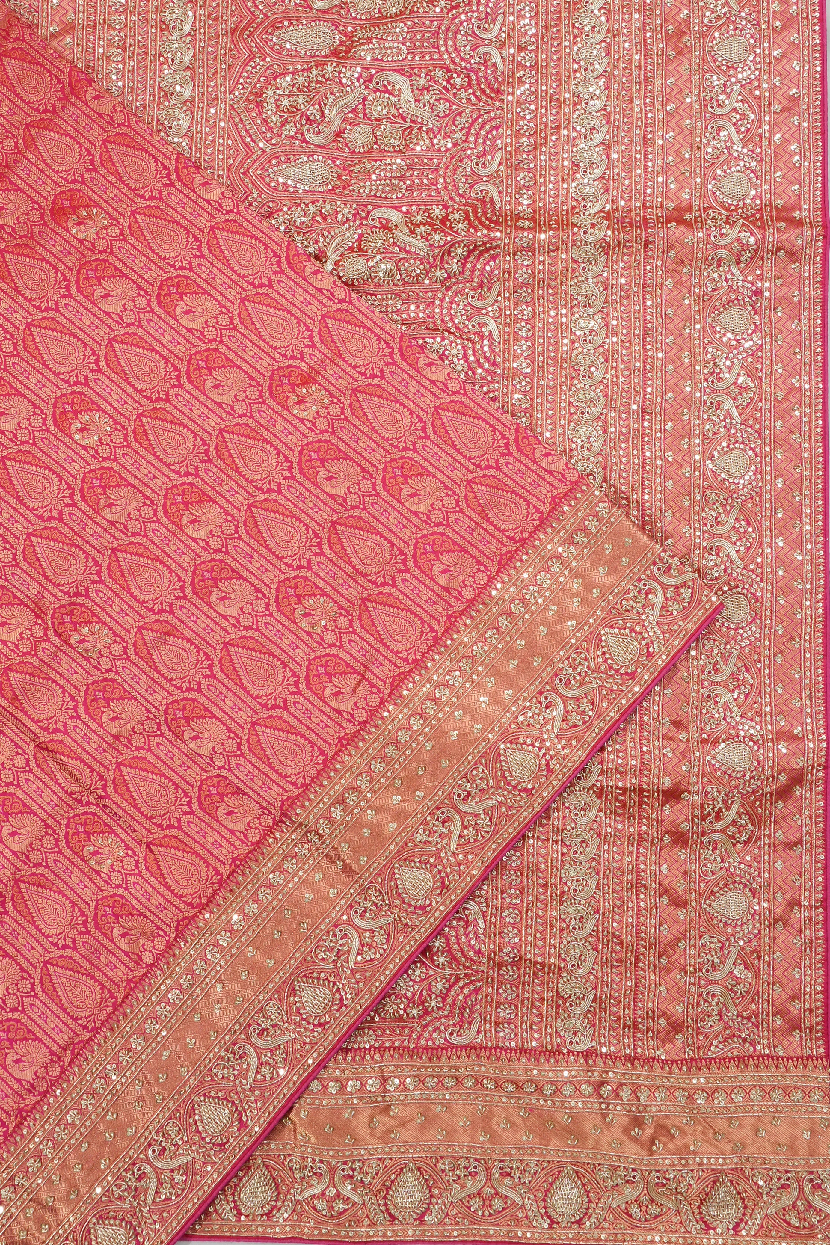 Kanchipuram Silk Brocade Pink Saree With Zardosi Work