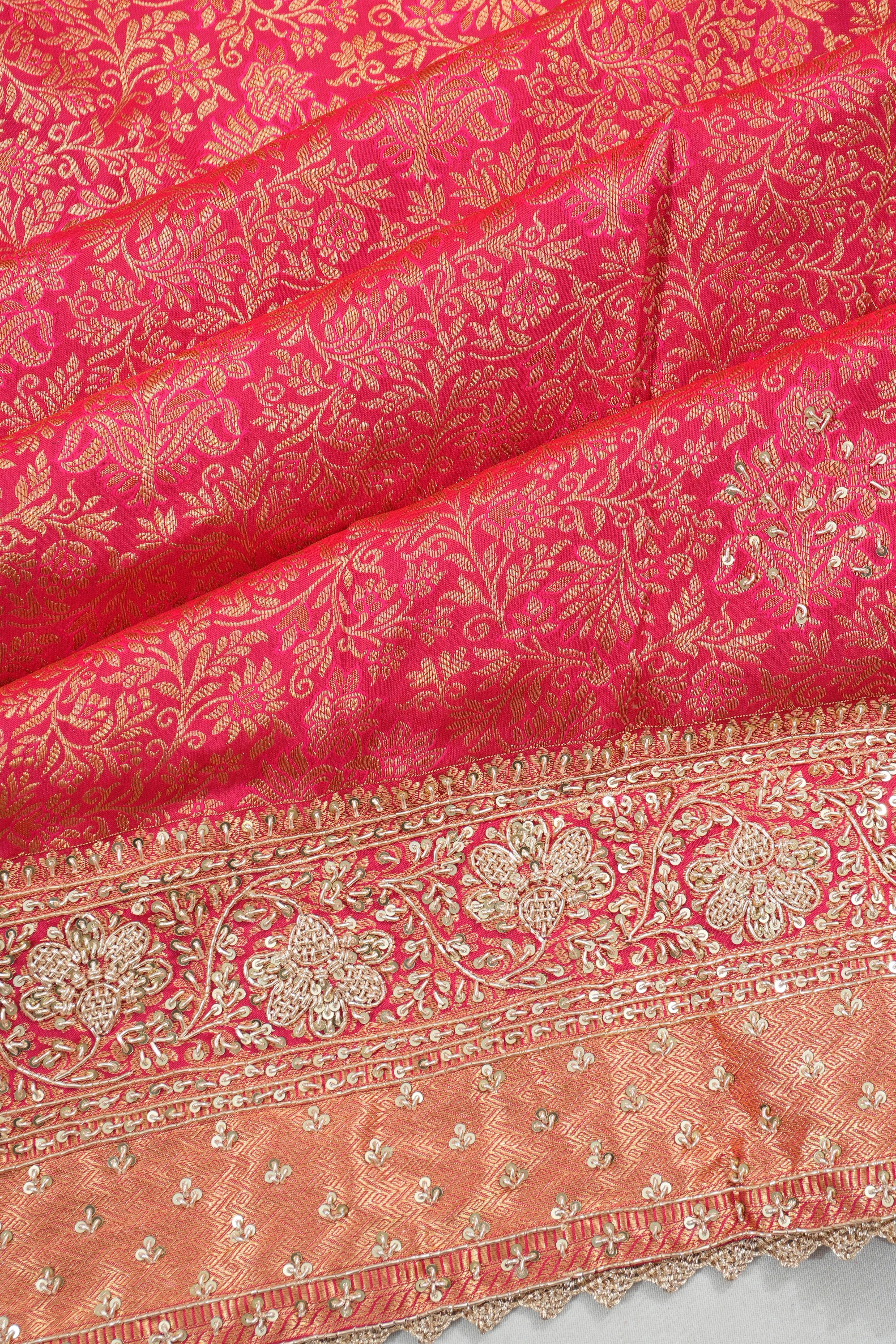 Kanchipuram Silk Jaal Pink Saree With Zardosi Work