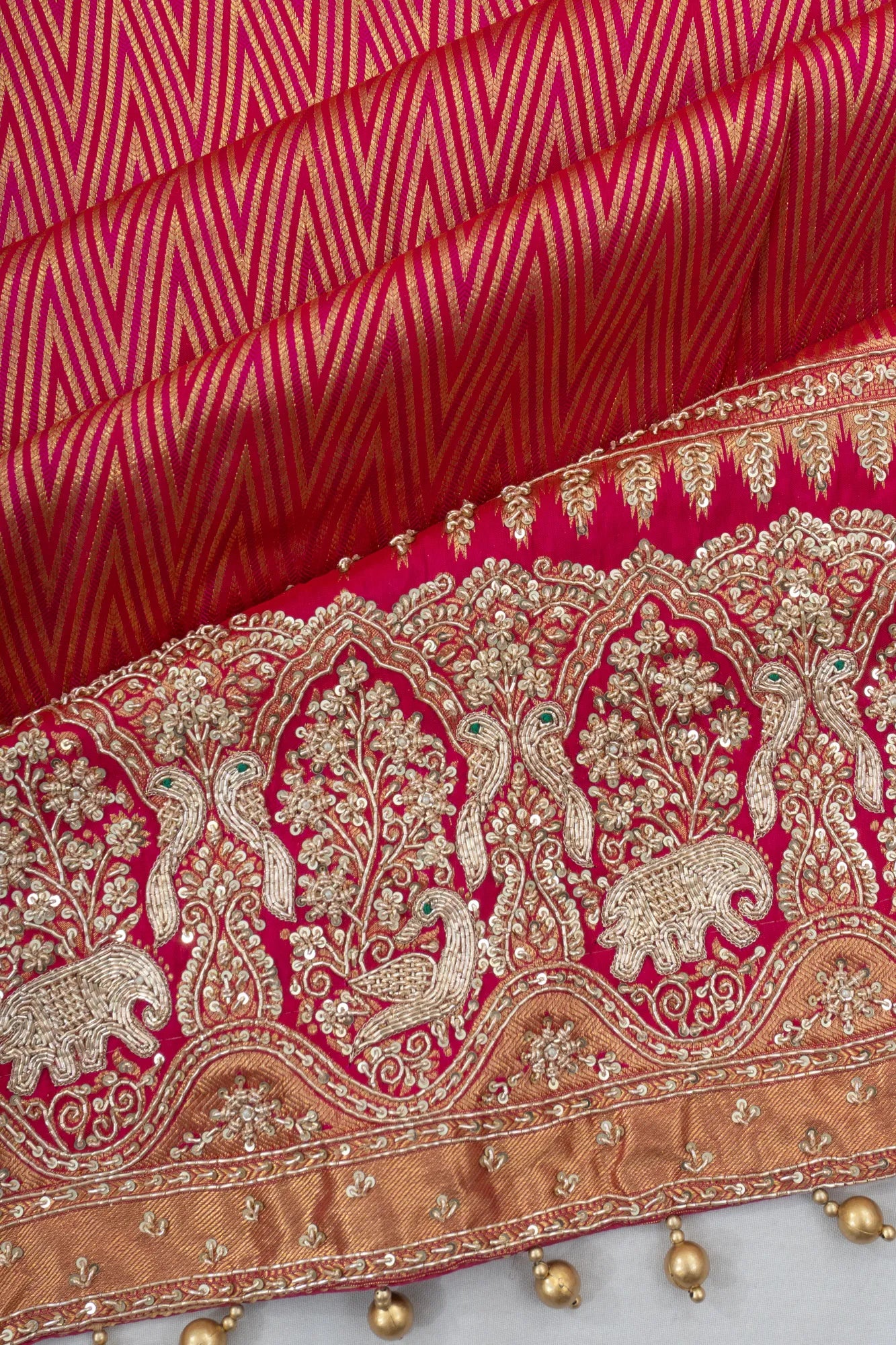 Kanchipuram Silk Brocade Red Saree With Zardosi Border
