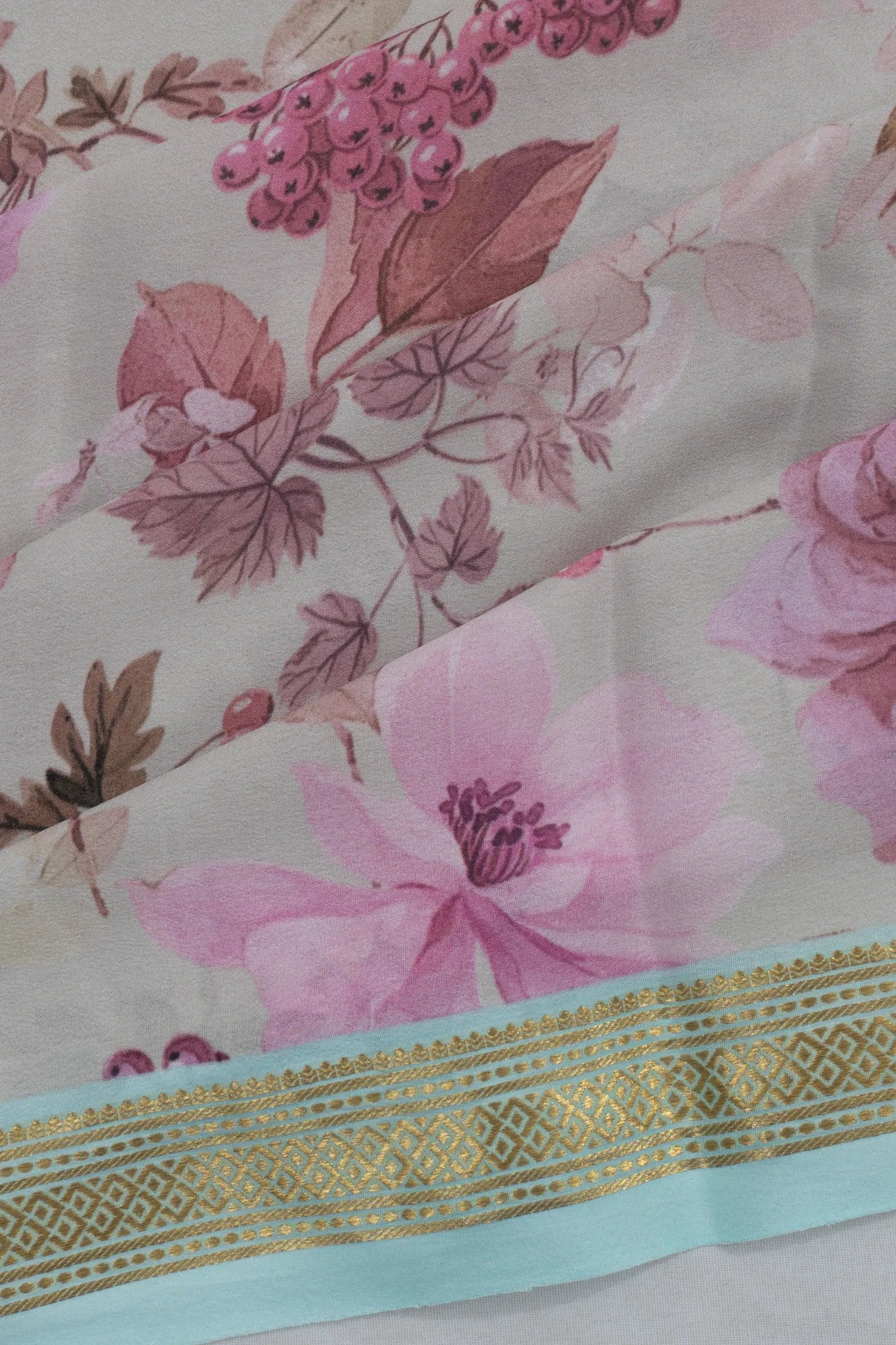 Crepe Floral Printed Grey Saree