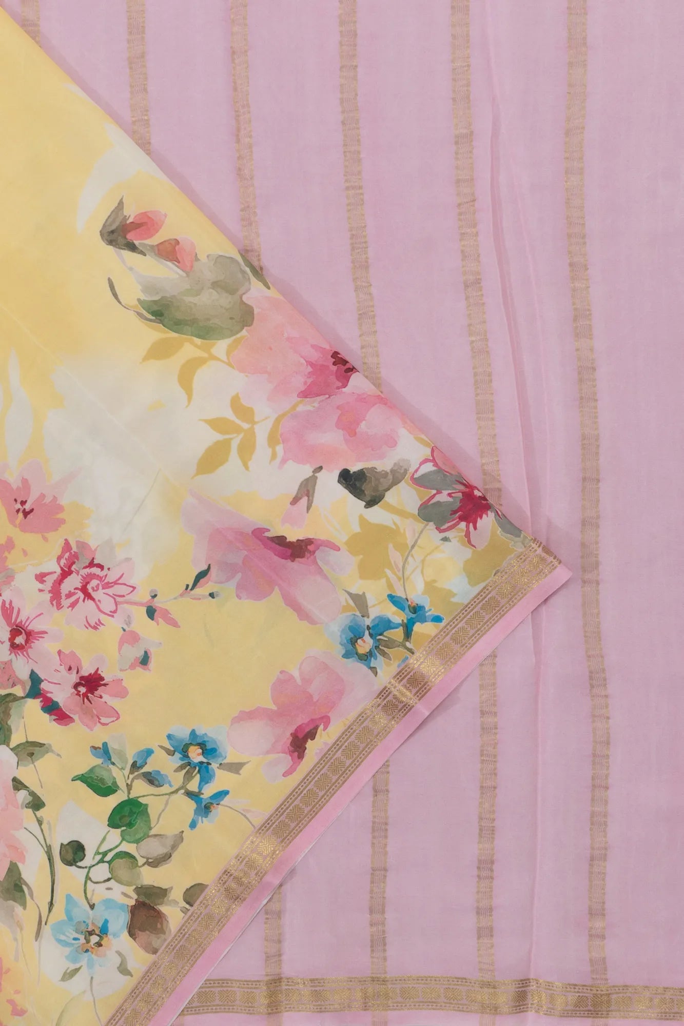 Crepe Floral Printed Yellow Saree