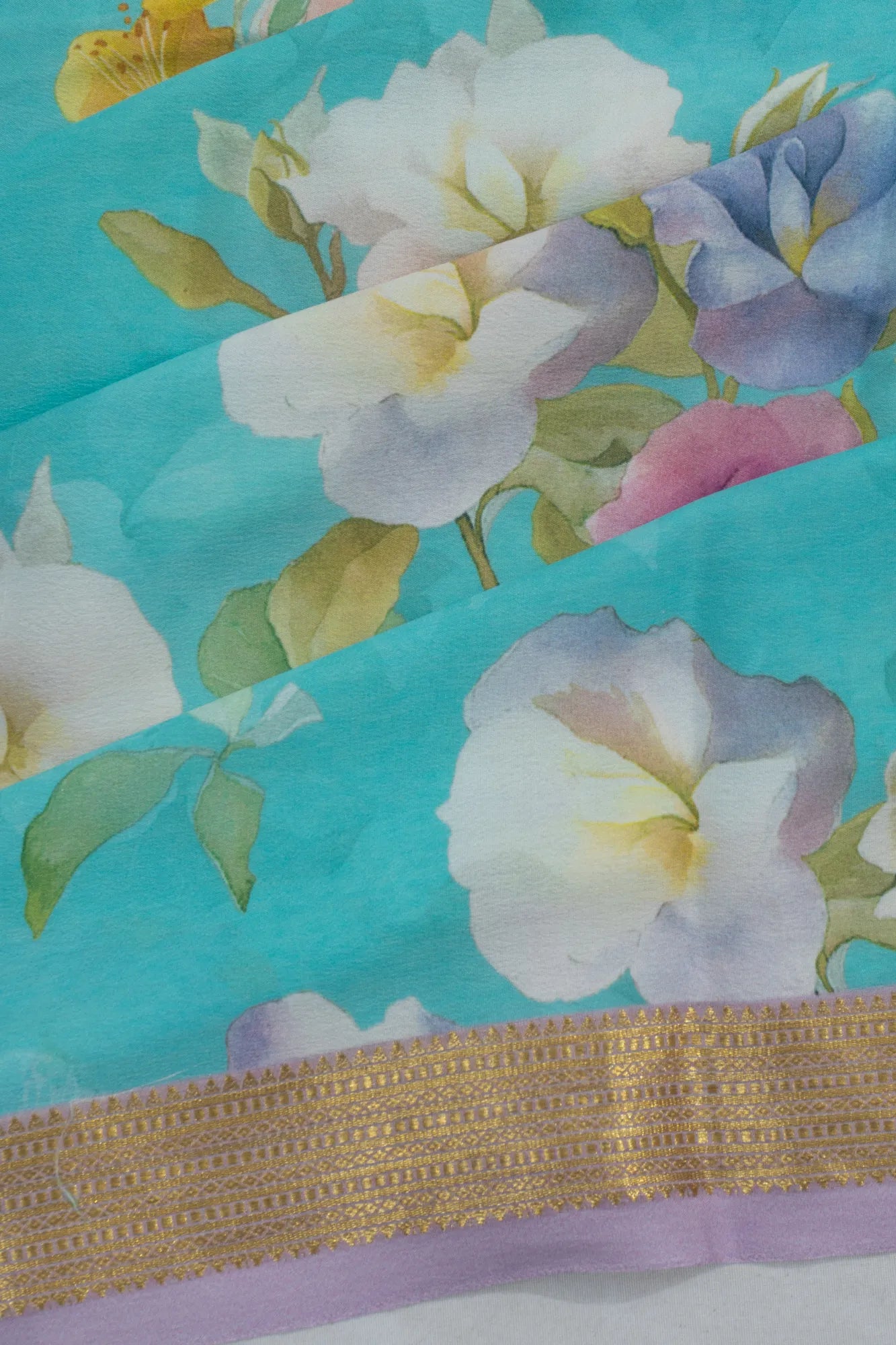 Crepe Floral Printed Sky Blue Saree